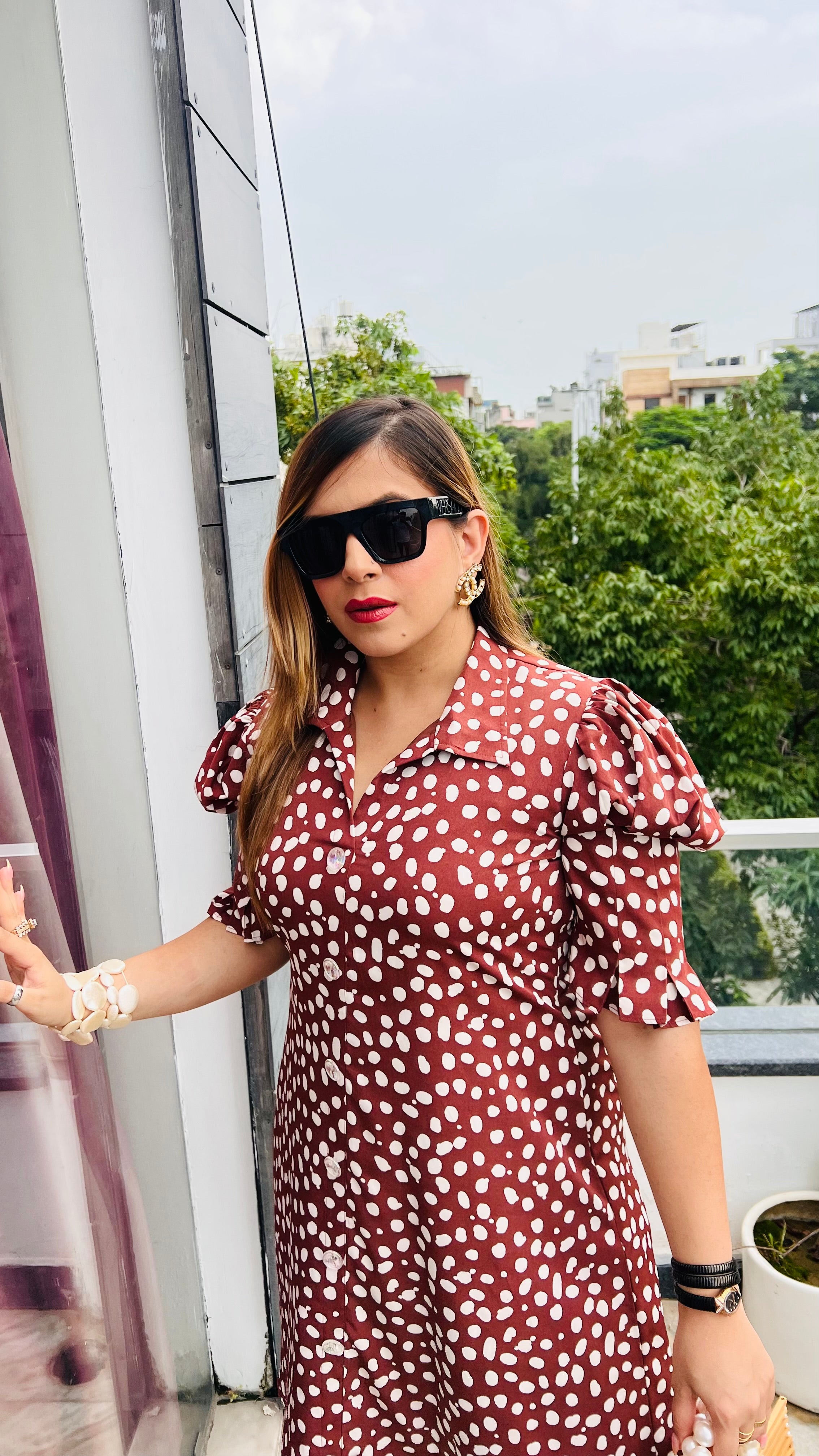 Brown Polka Shirt Dress