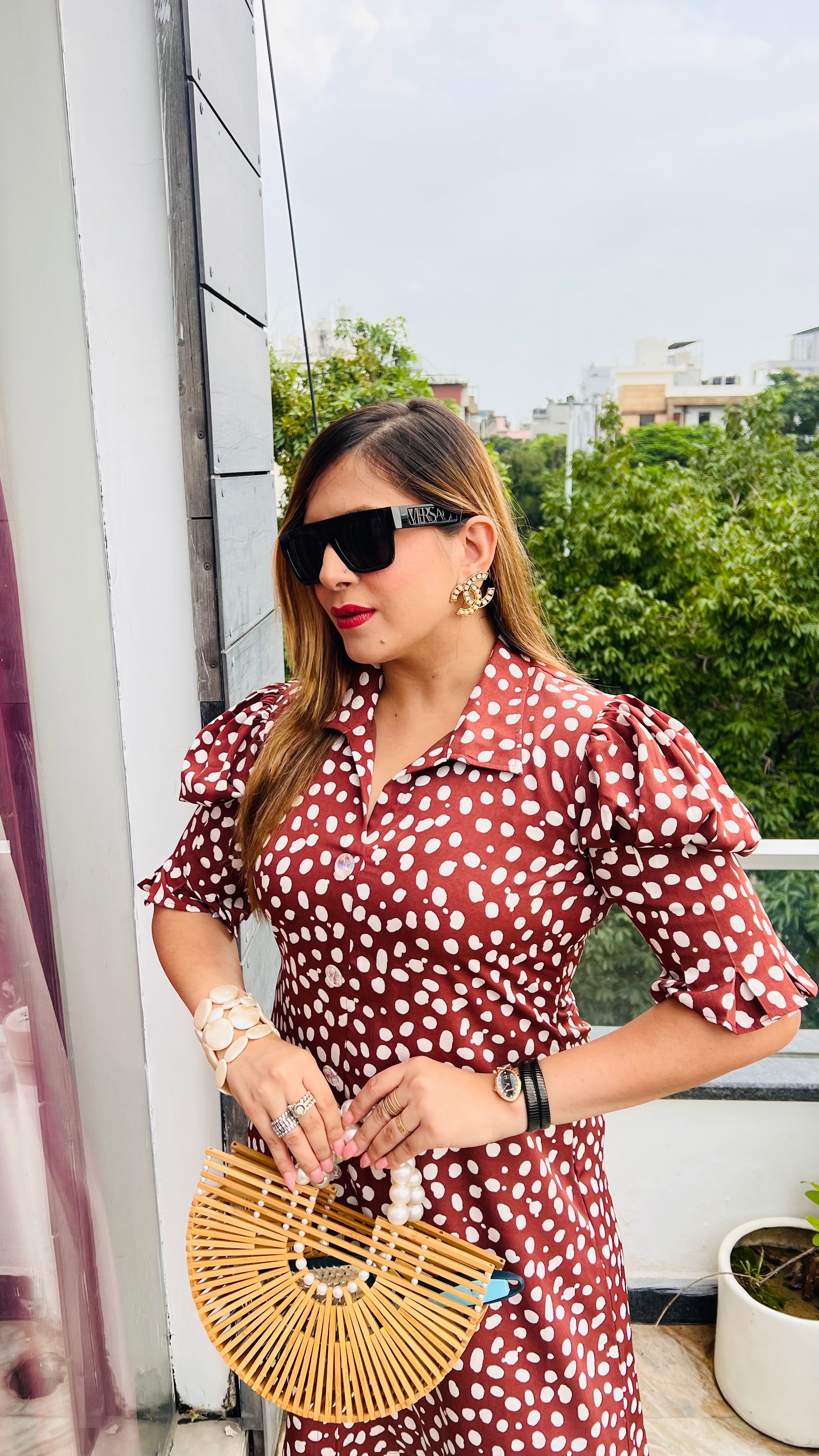 Brown Polka Shirt Dress