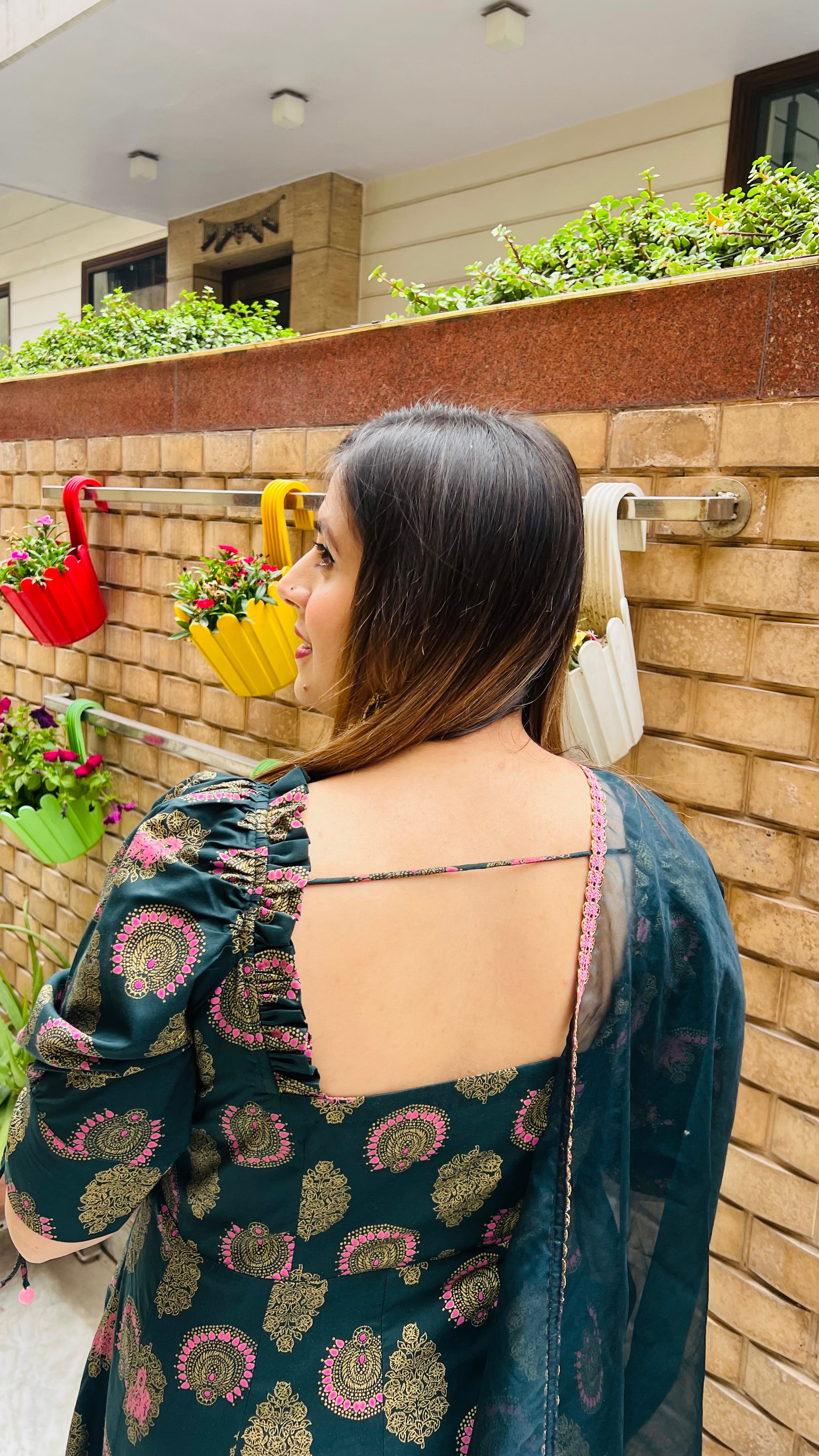 Bottle Green Foil Anarkali