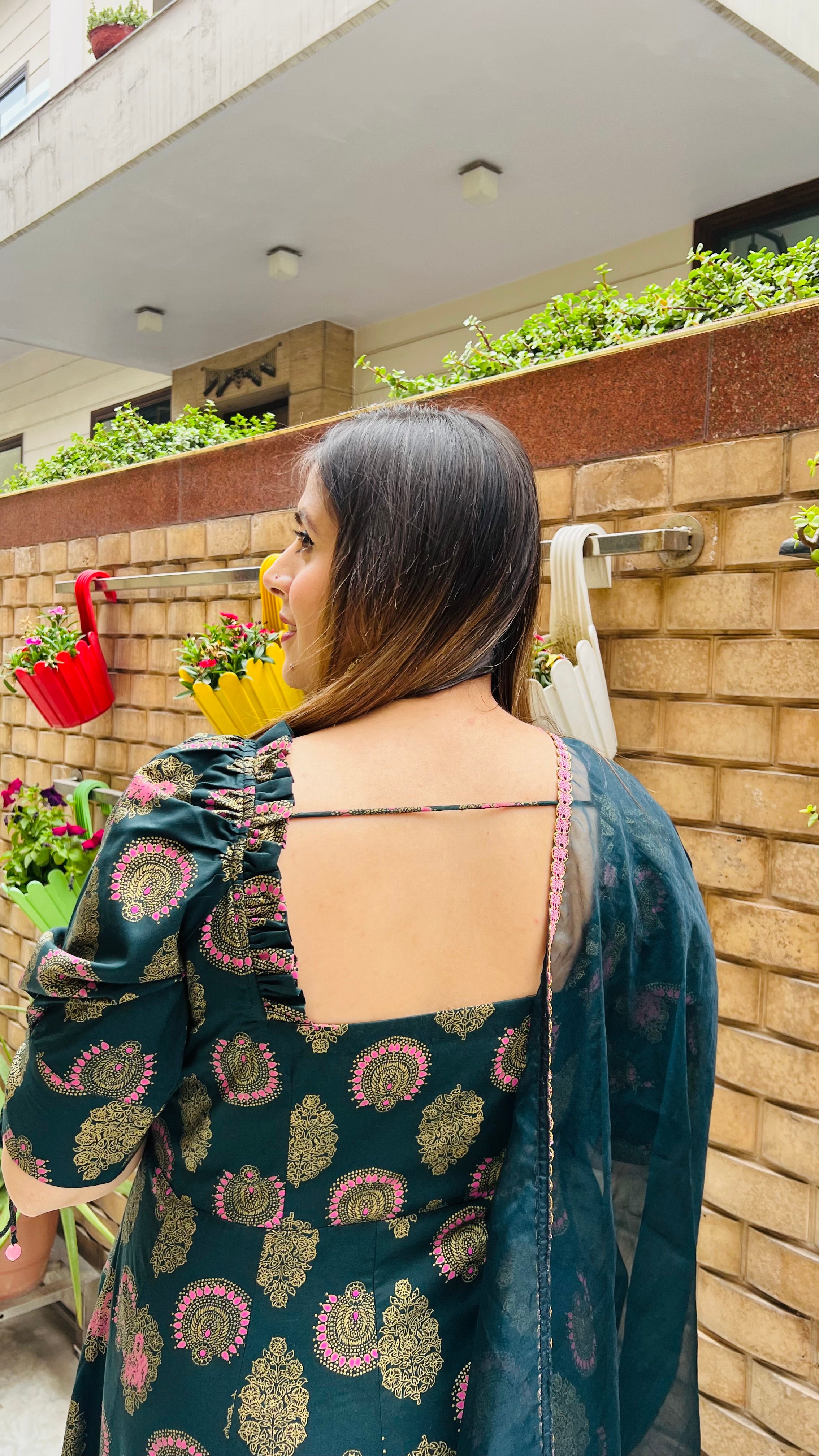 Bottle Green Foil Anarkali