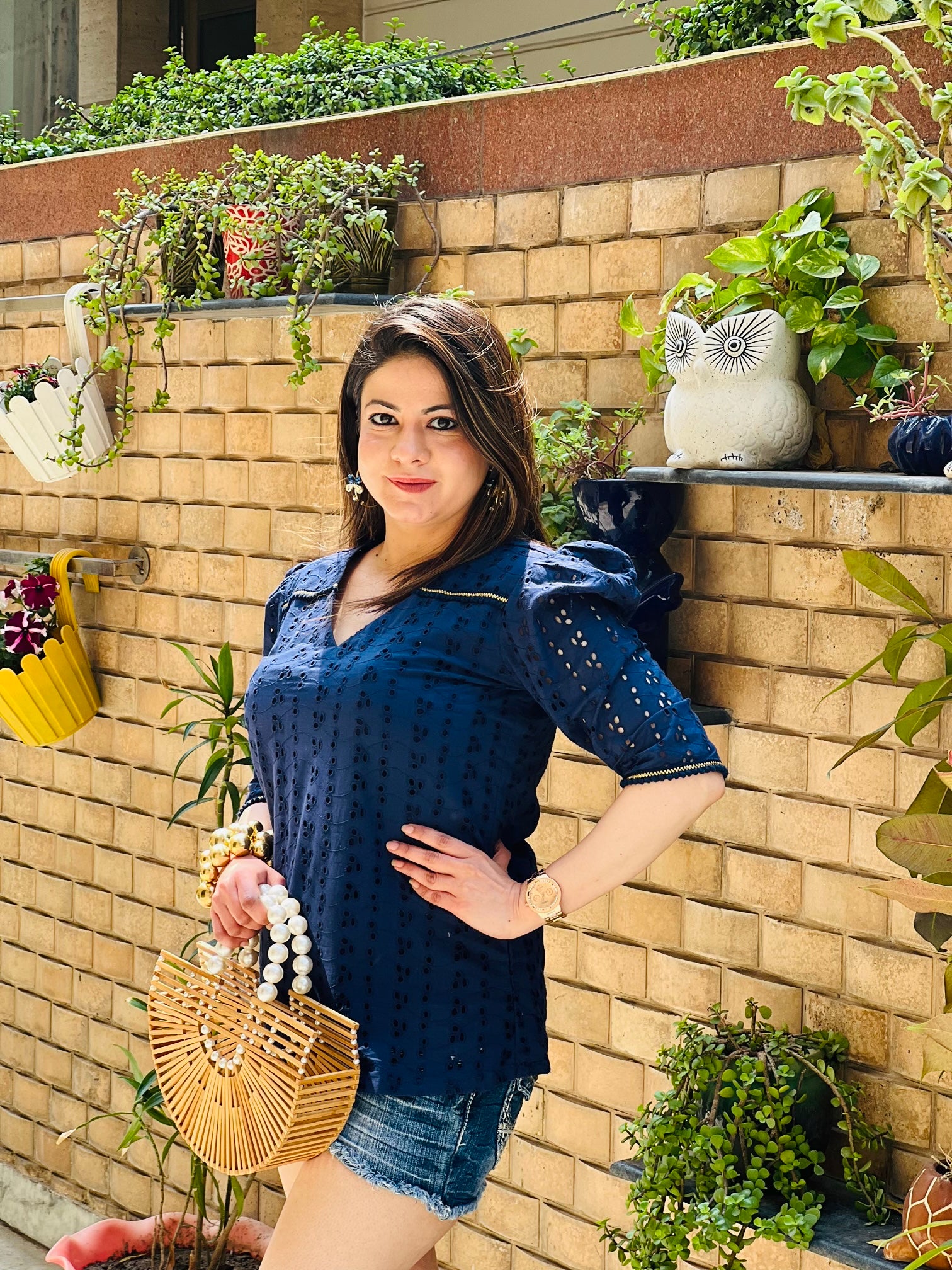 Blue Schiffli Top