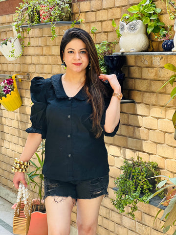 Black Schiffli Top