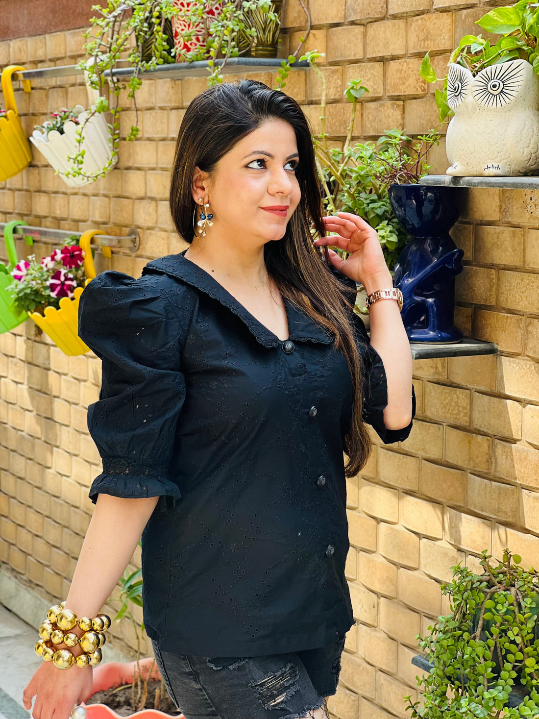 Black Schiffli Top