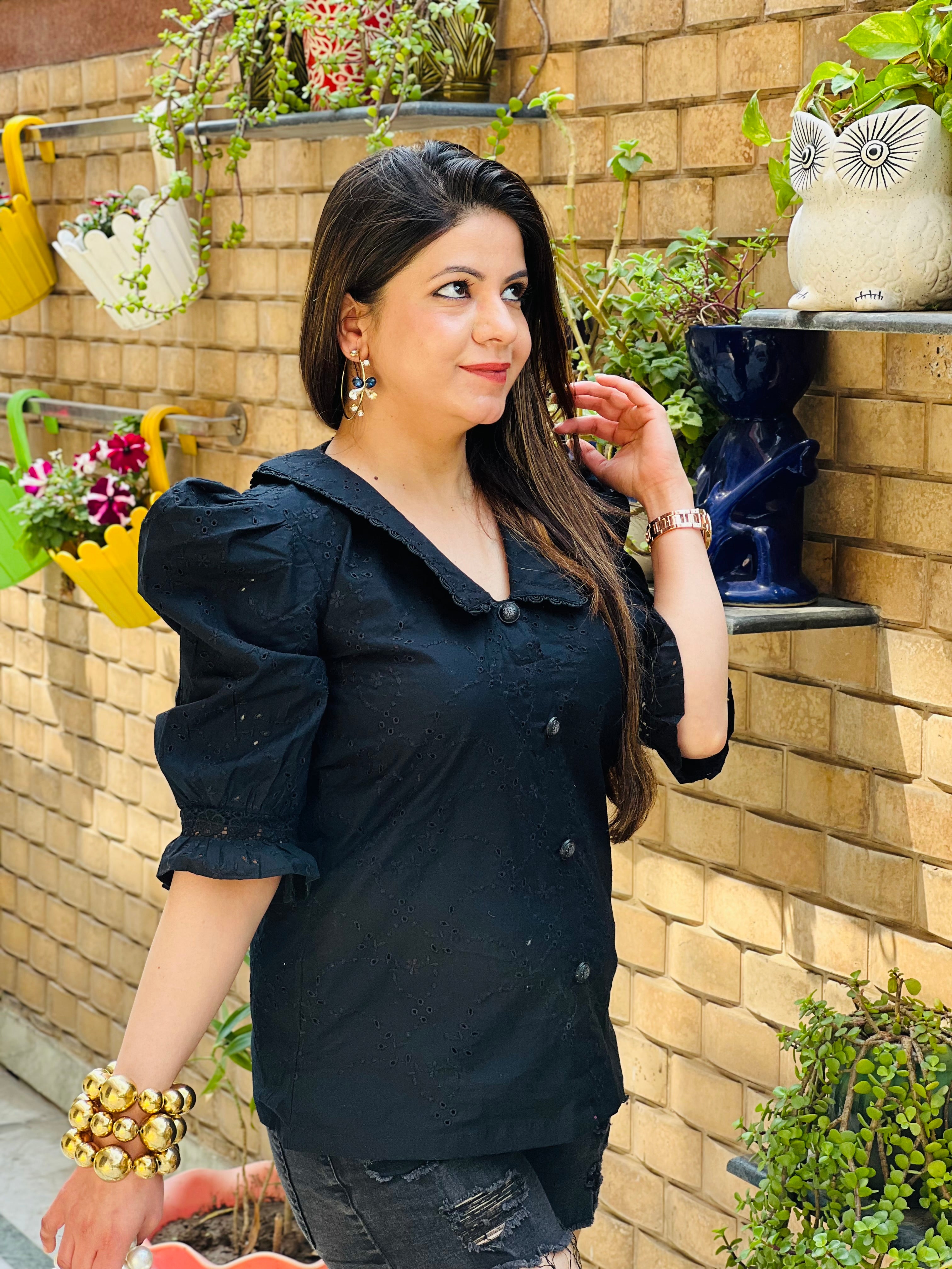 Black Schiffli Top