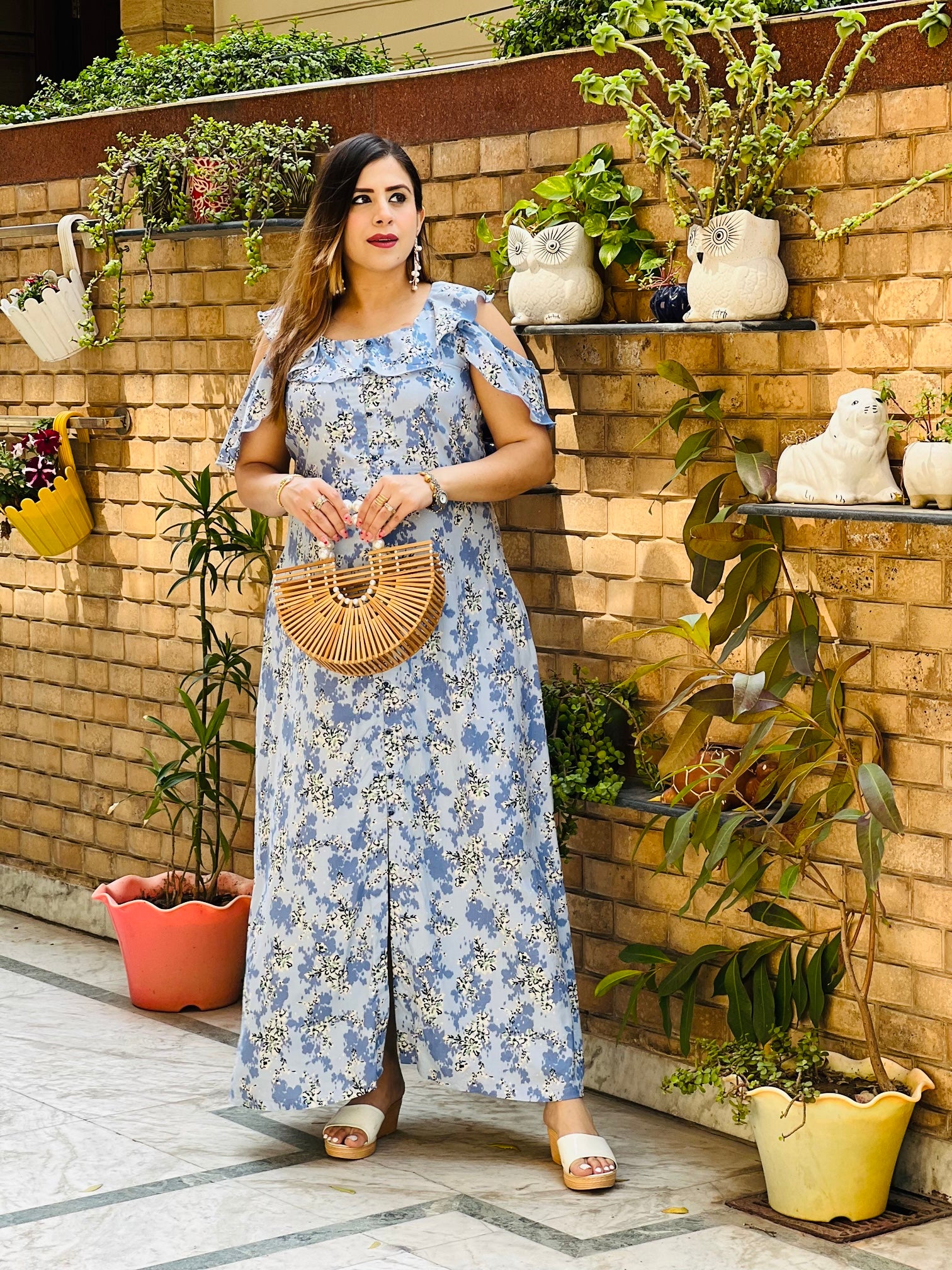 Sky Blue Cotton Maxi Dress