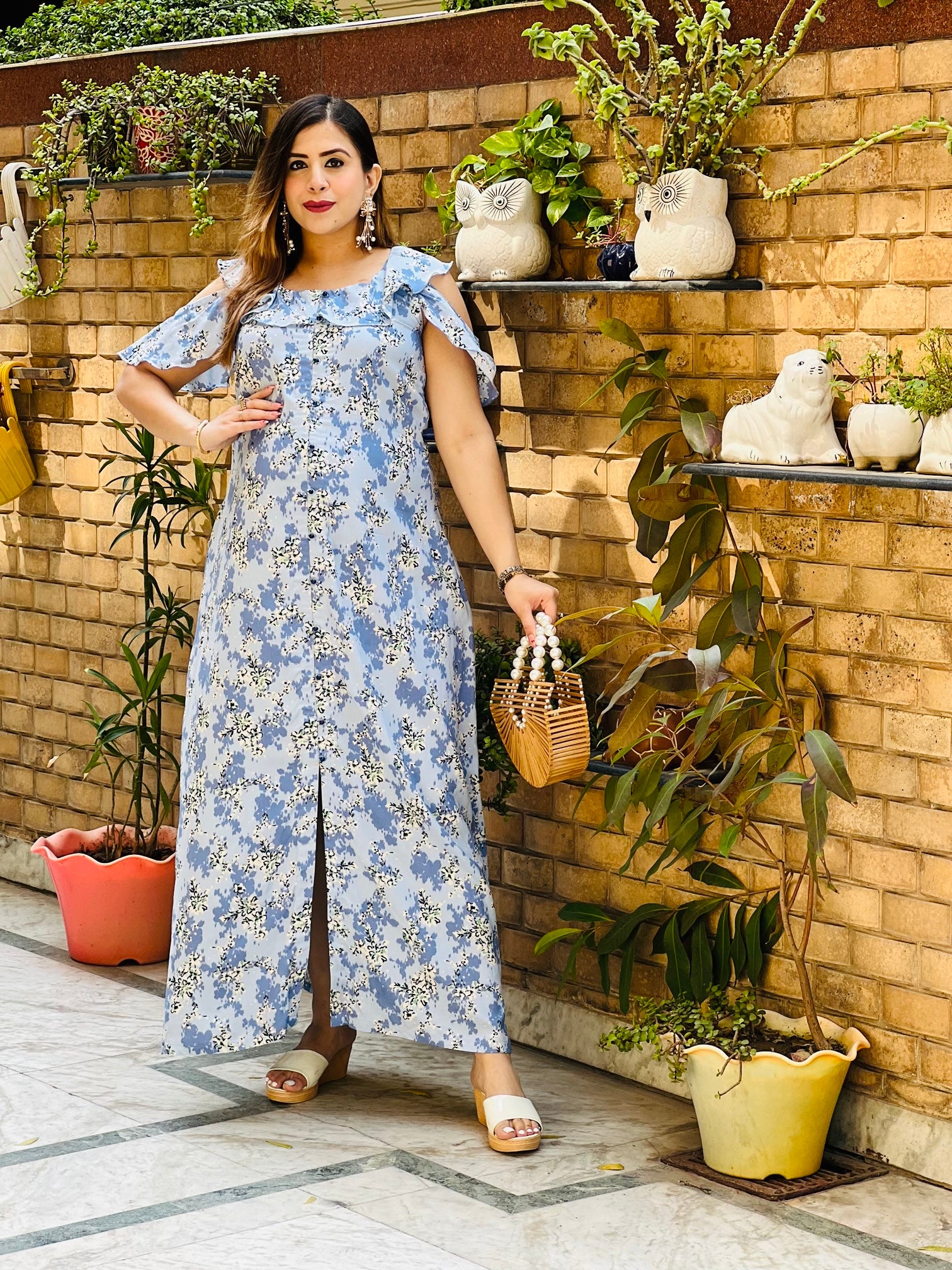 Sky Blue Cotton Maxi Dress