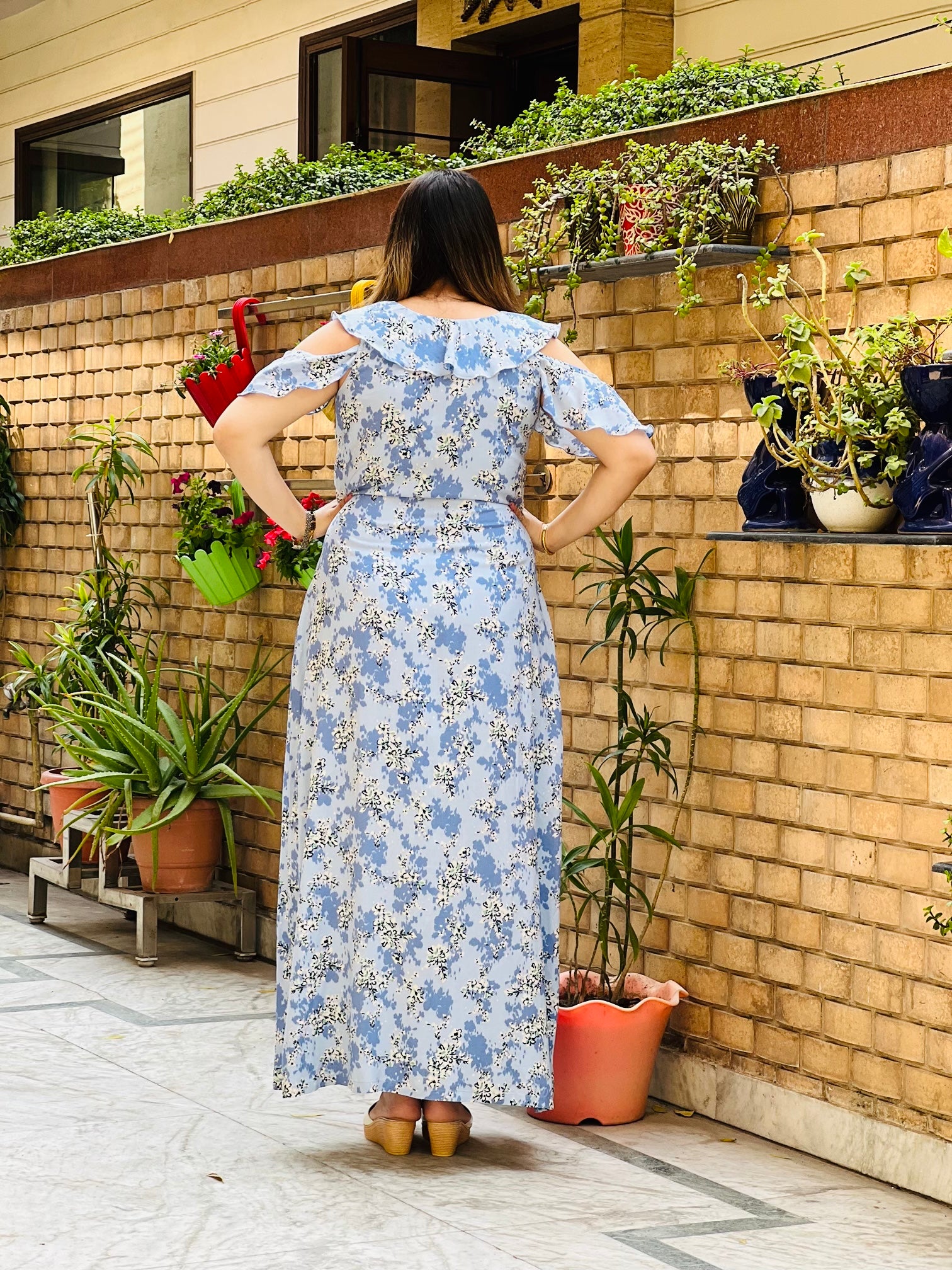 Sky Blue Cotton Maxi Dress