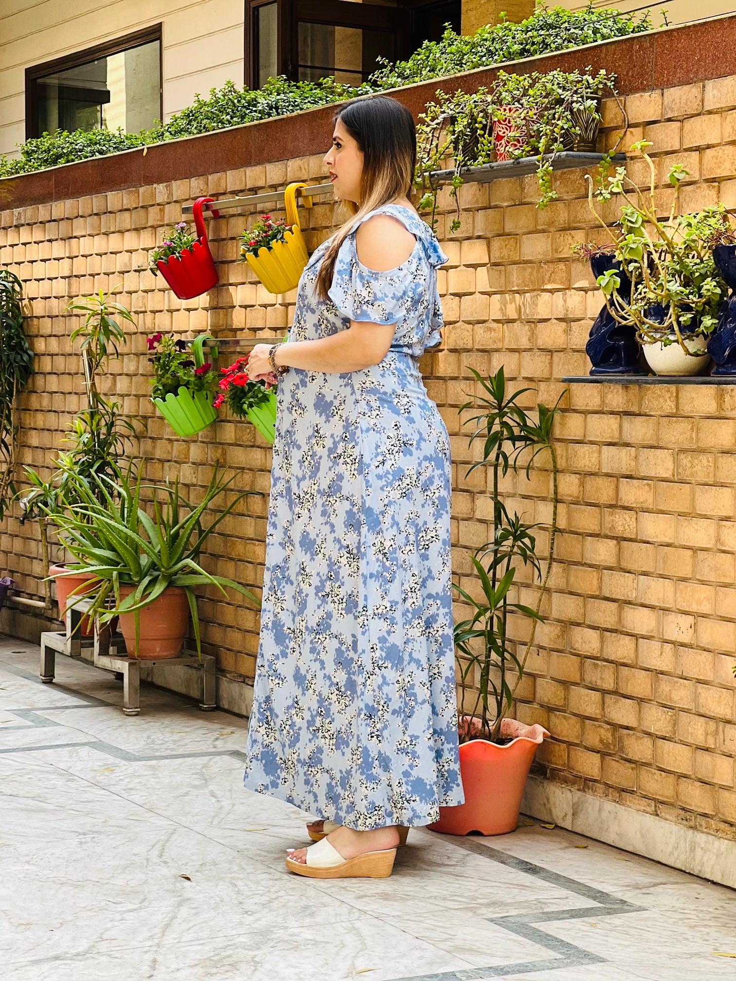 Sky Blue Cotton Maxi Dress
