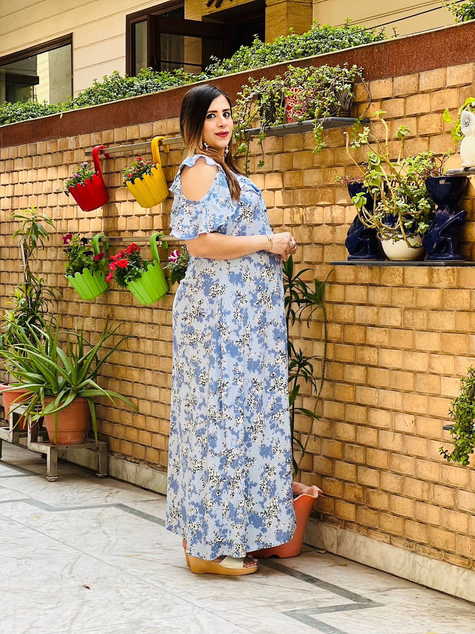 Sky Blue Cotton Maxi Dress