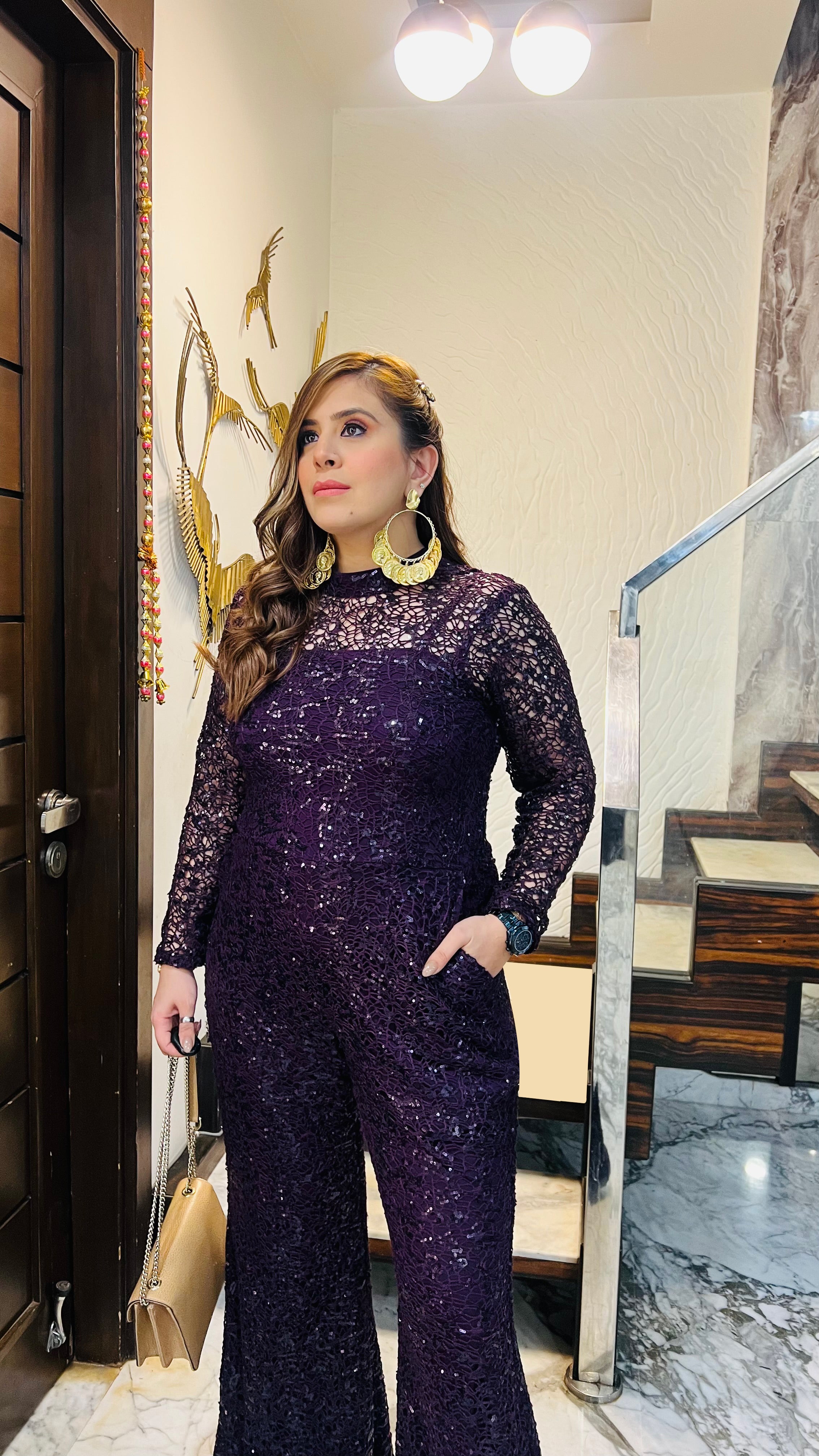 Party in Purple Net Jumpsuit