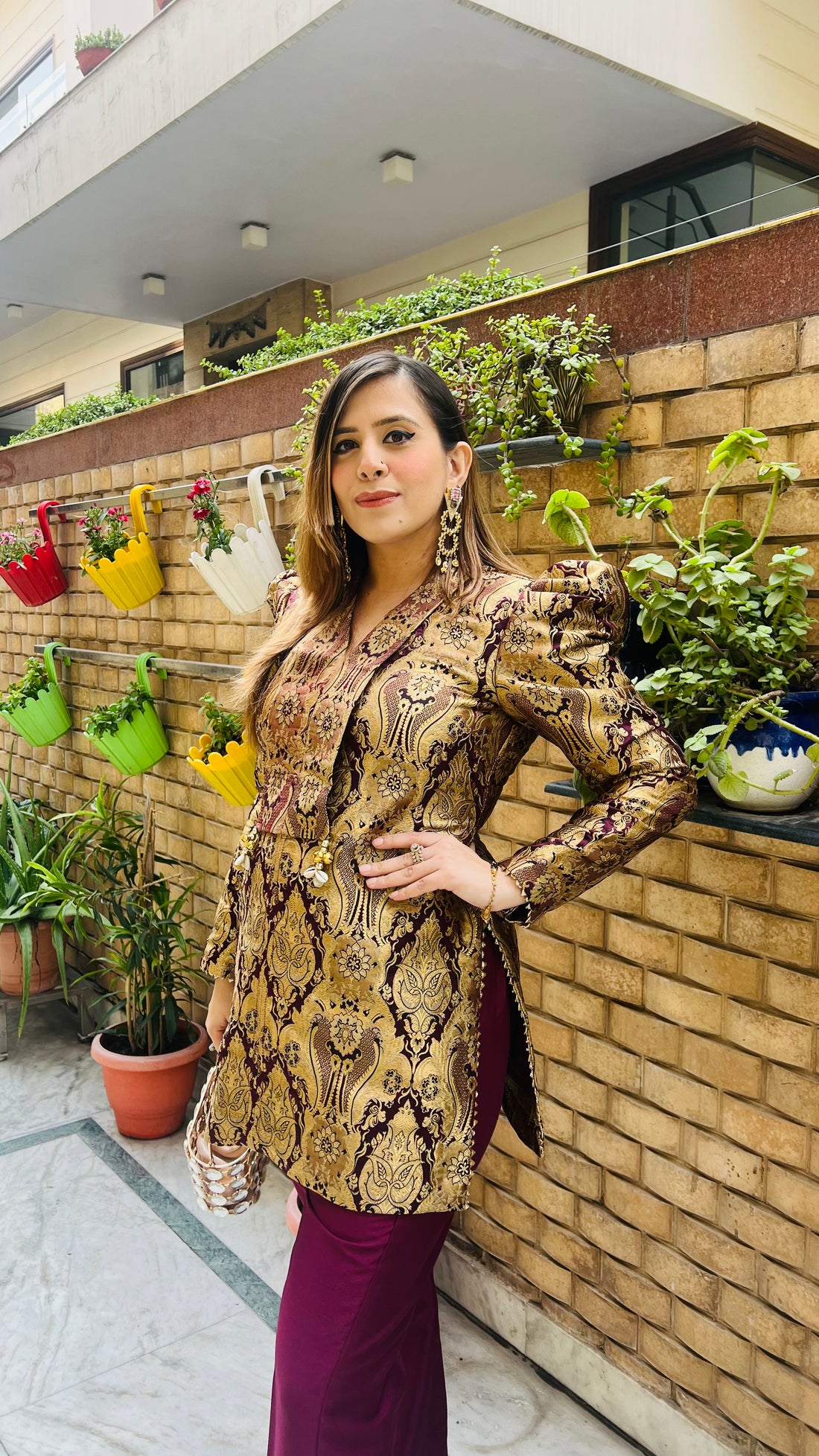 Wine Banarasi Co-ord