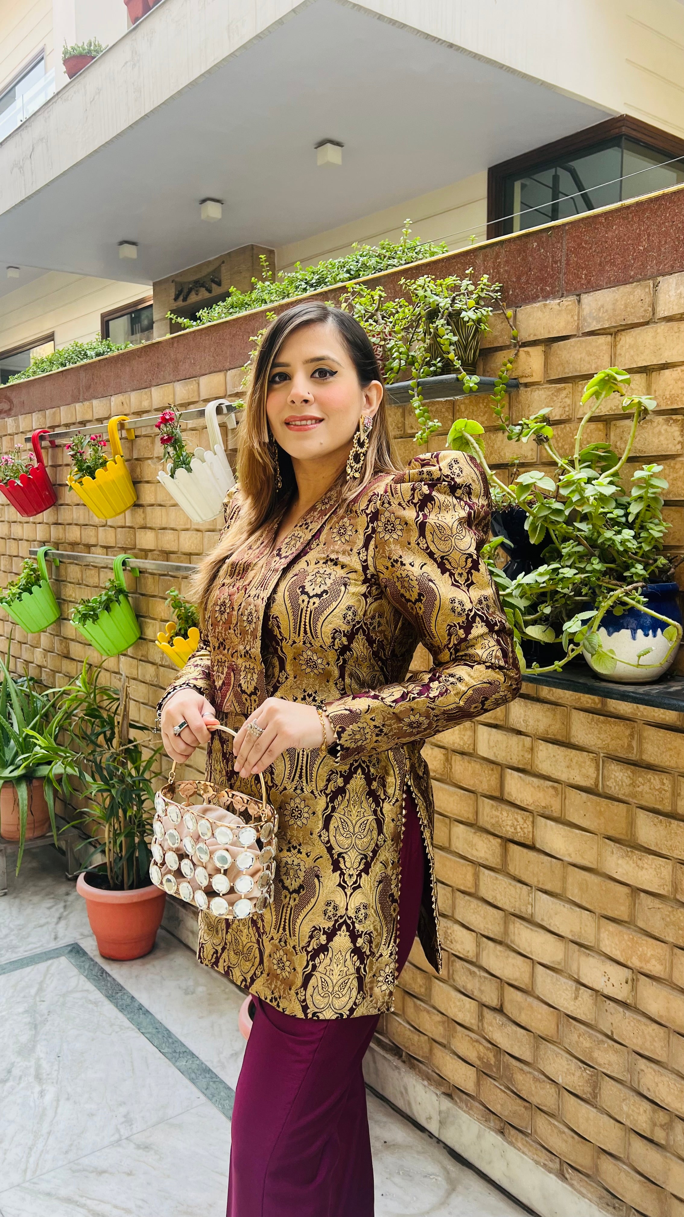 Wine Banarasi Co-ord