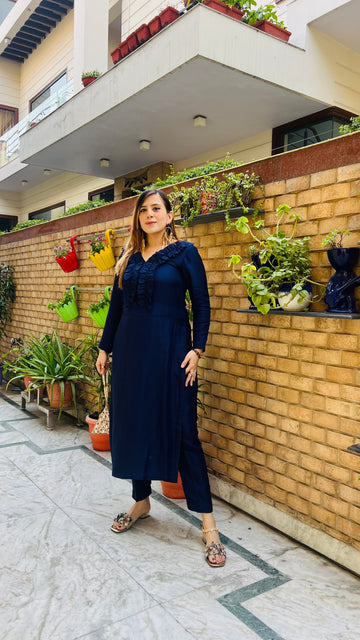 Navy Blue Silk Suit
