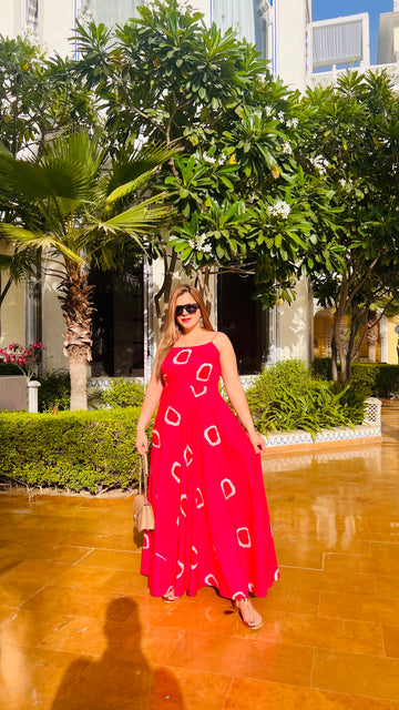 Pink Bandhani Cotton Maxi