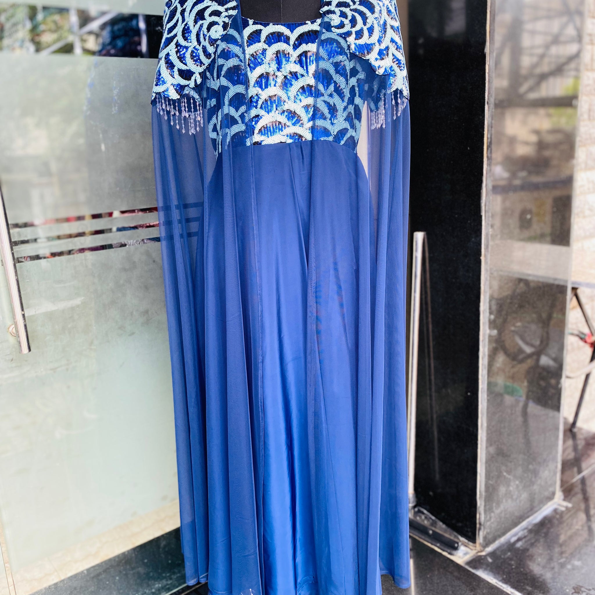 Blue Flower Power Drape Gown