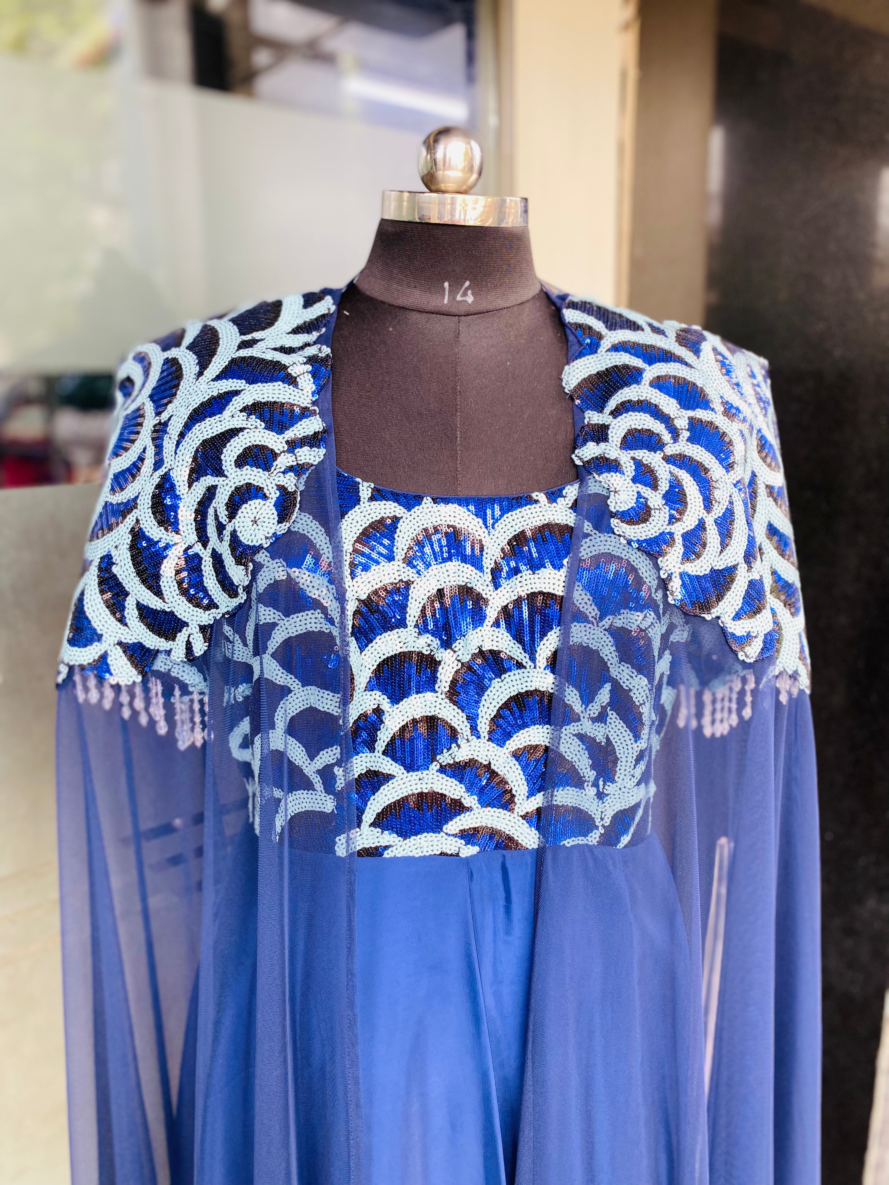 Blue Flower Power Drape Gown