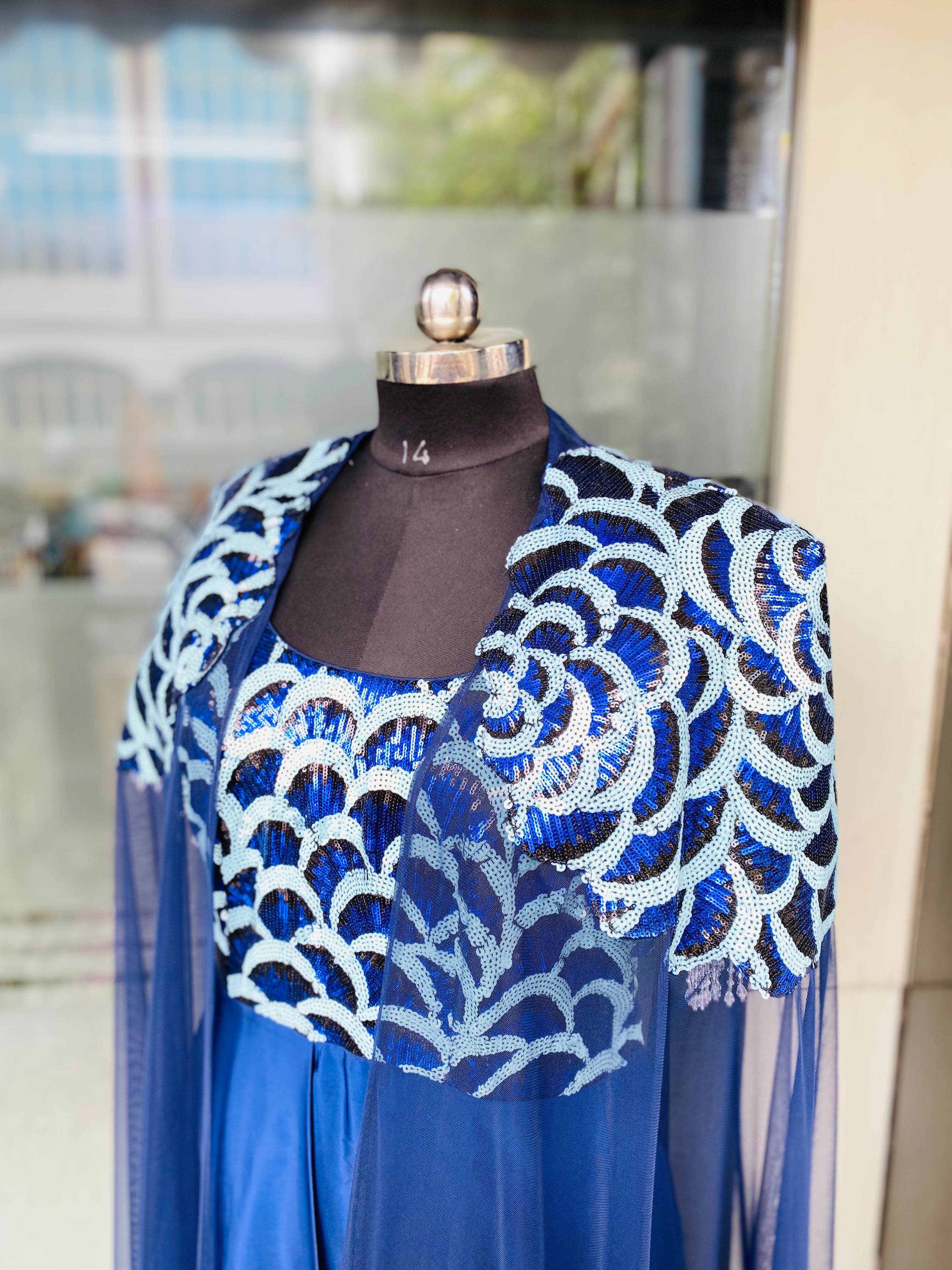 Blue Flower Power Drape Gown