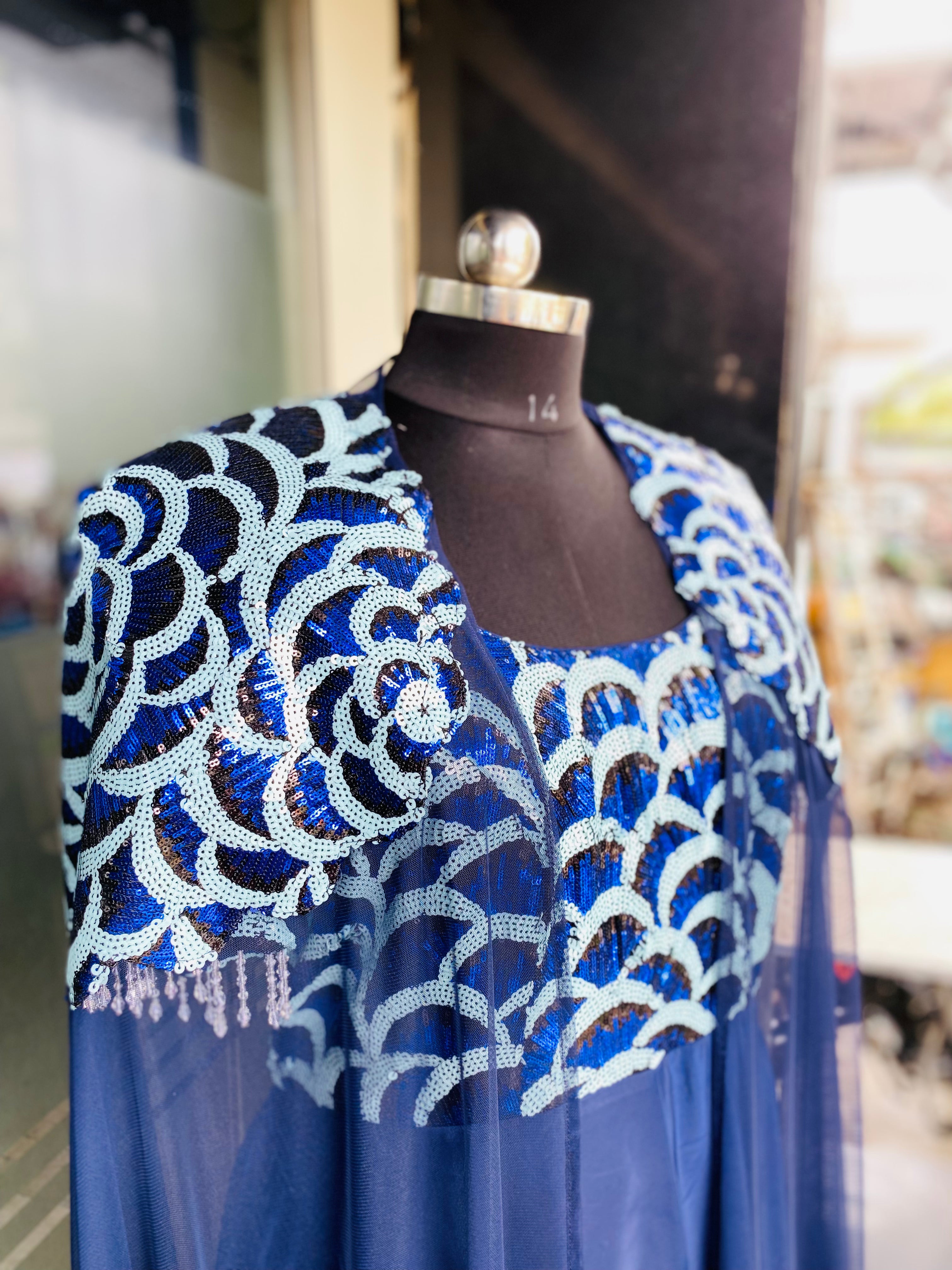 Blue Flower Power Drape Gown