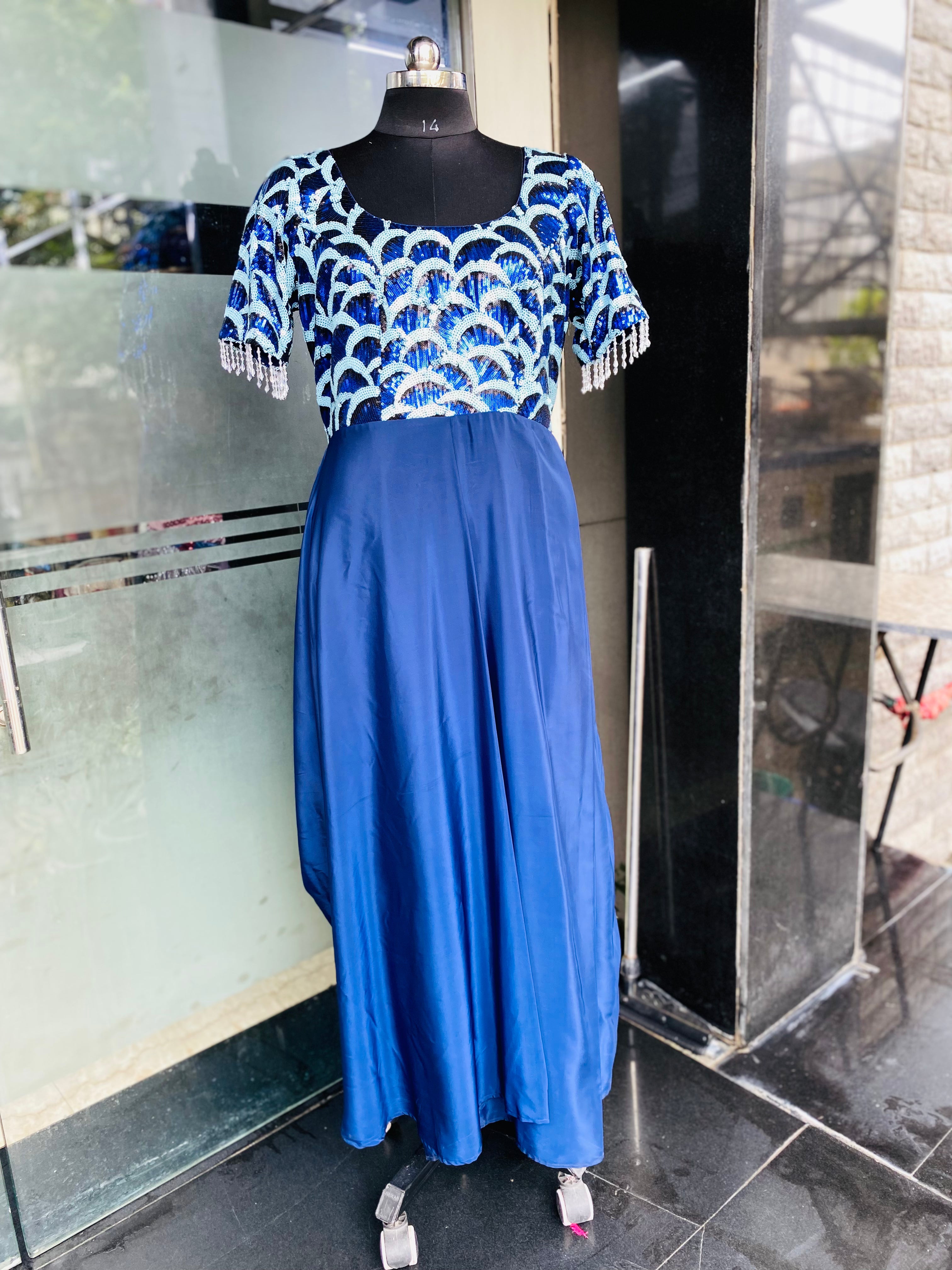 Blue Flower Power Drape Gown