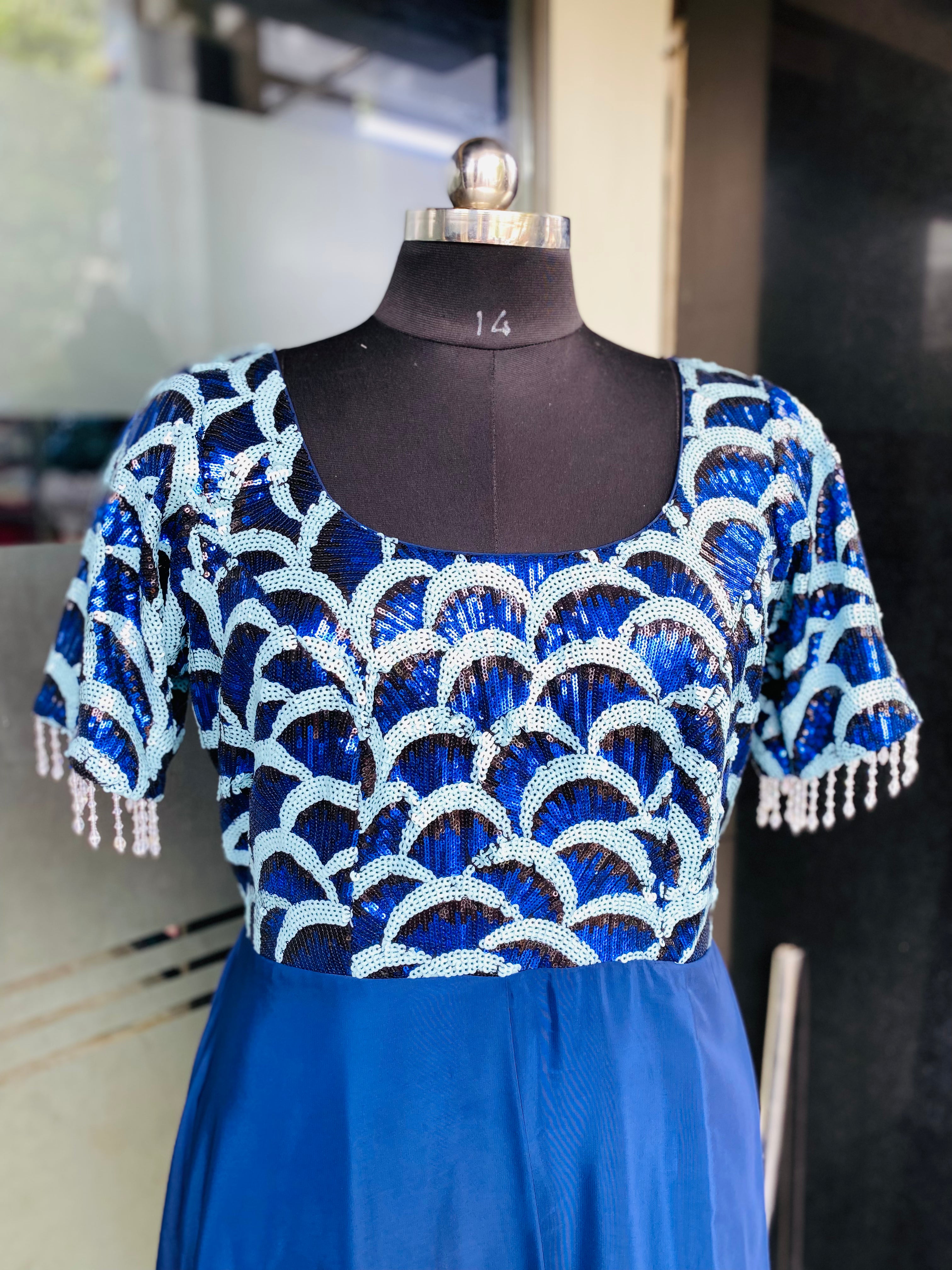 Blue Flower Power Drape Gown