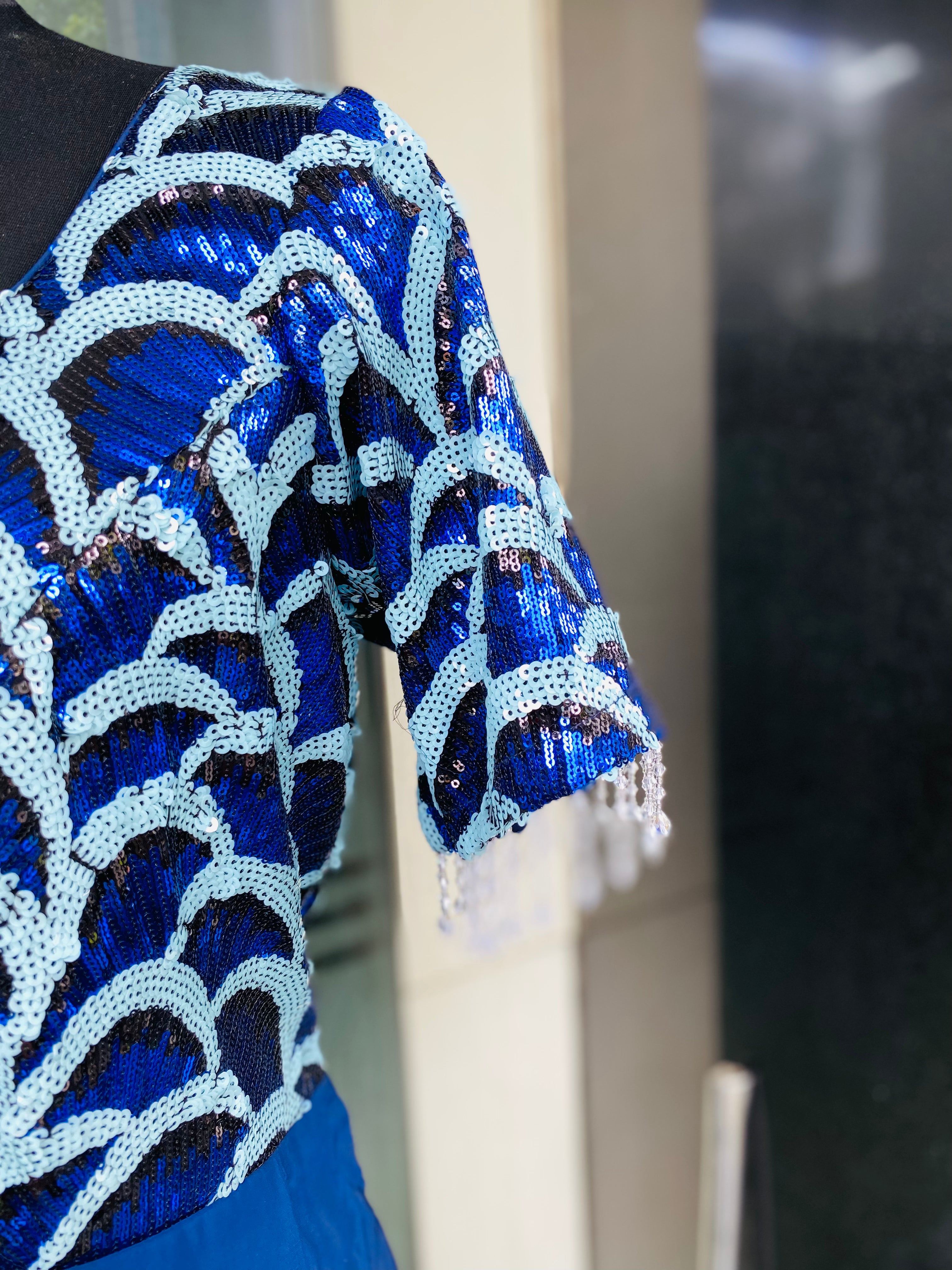 Blue Flower Power Drape Gown