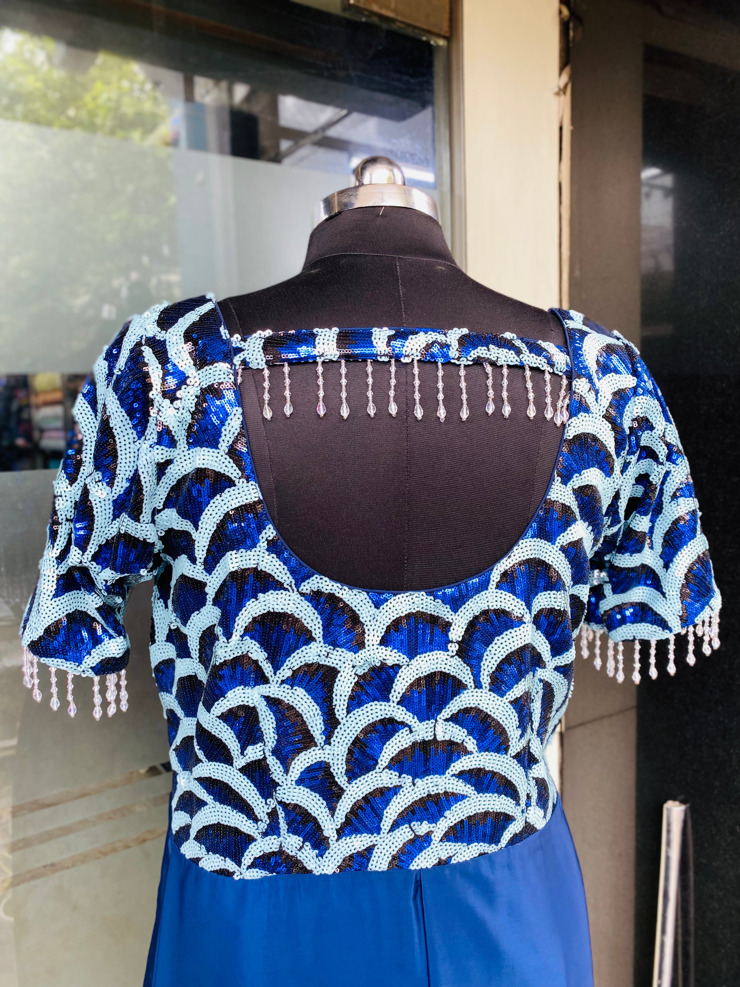 Blue Flower Power Drape Gown