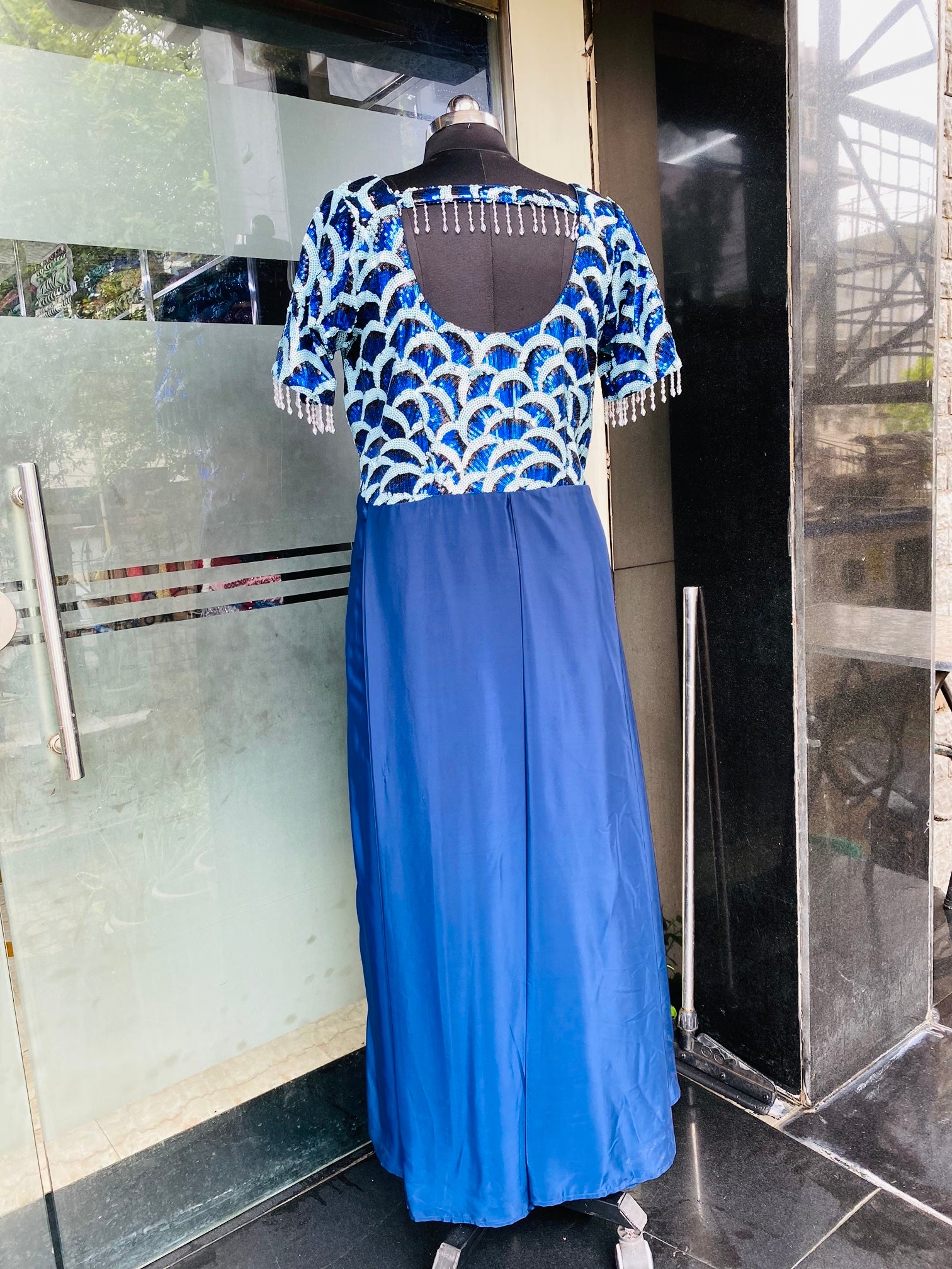 Blue Flower Power Drape Gown