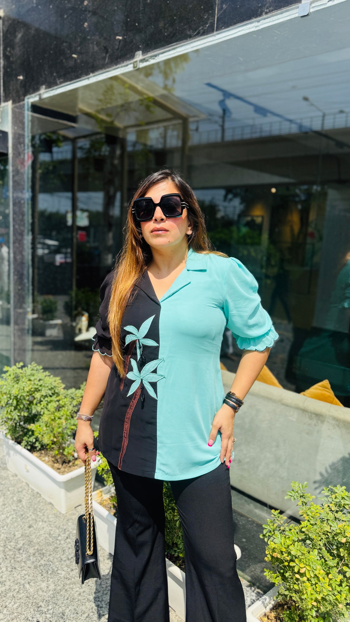 Dual Noir & Mint Palm Top