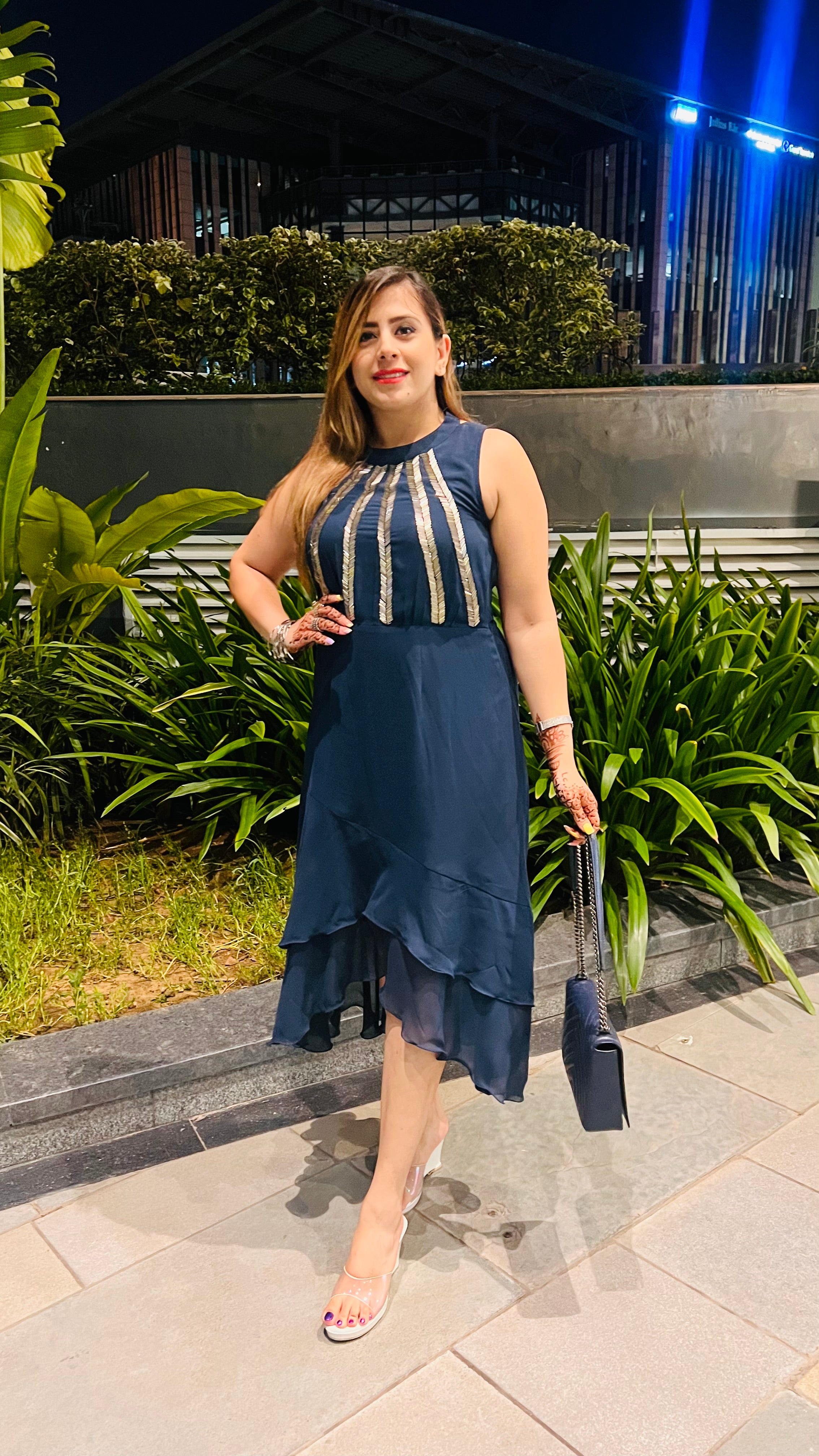 Grey Embroidered Midi Dress