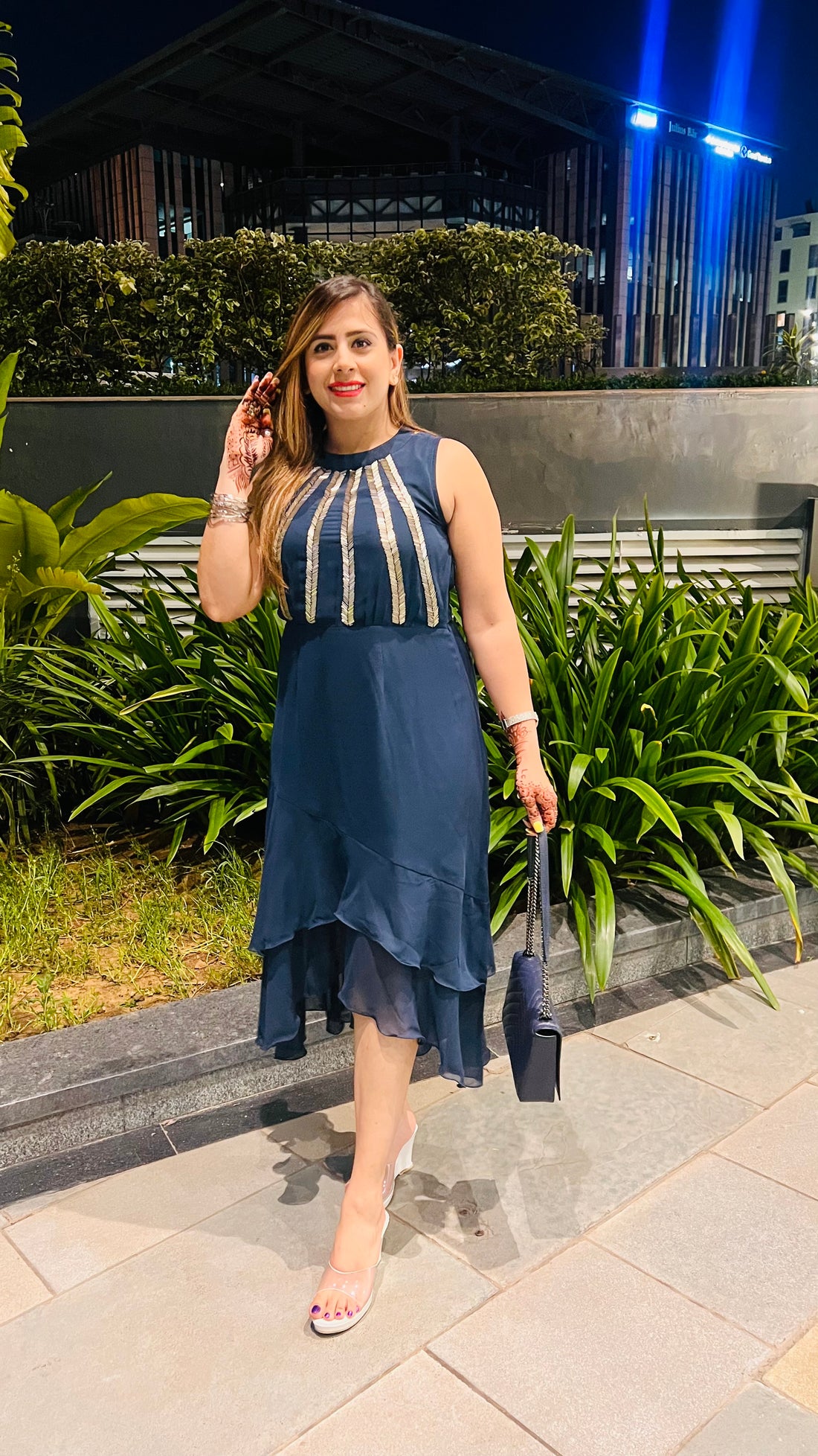 Grey Embroidered Midi Dress