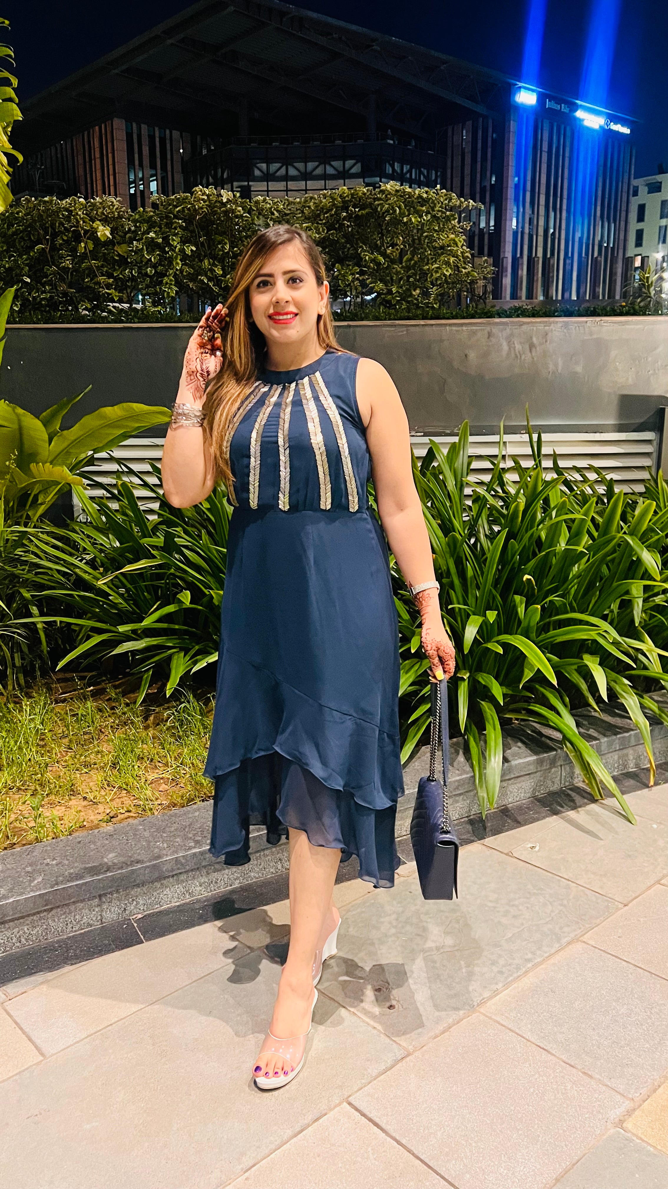 Grey Embroidered Midi Dress