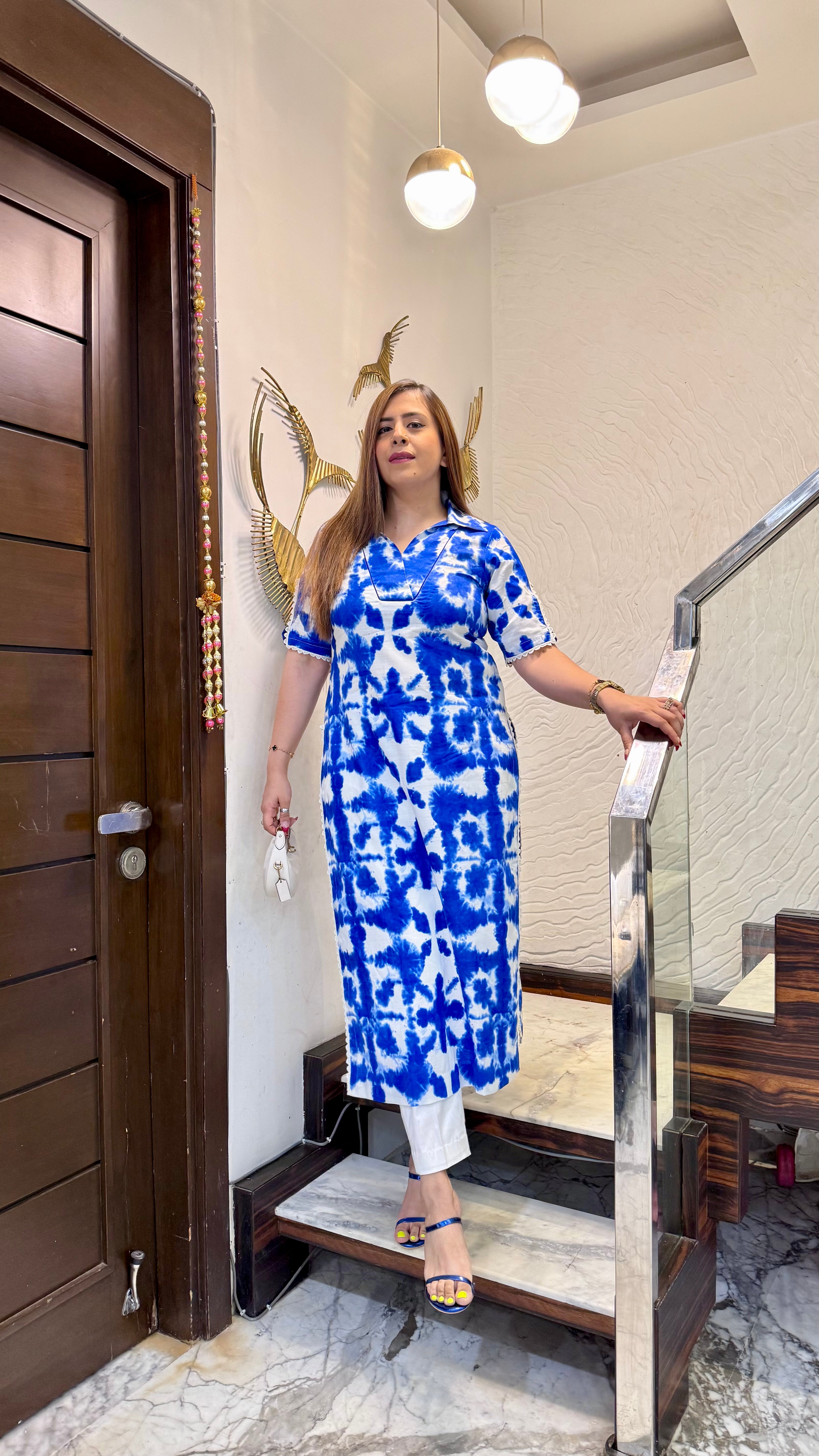 Collar Me Blue Kurti