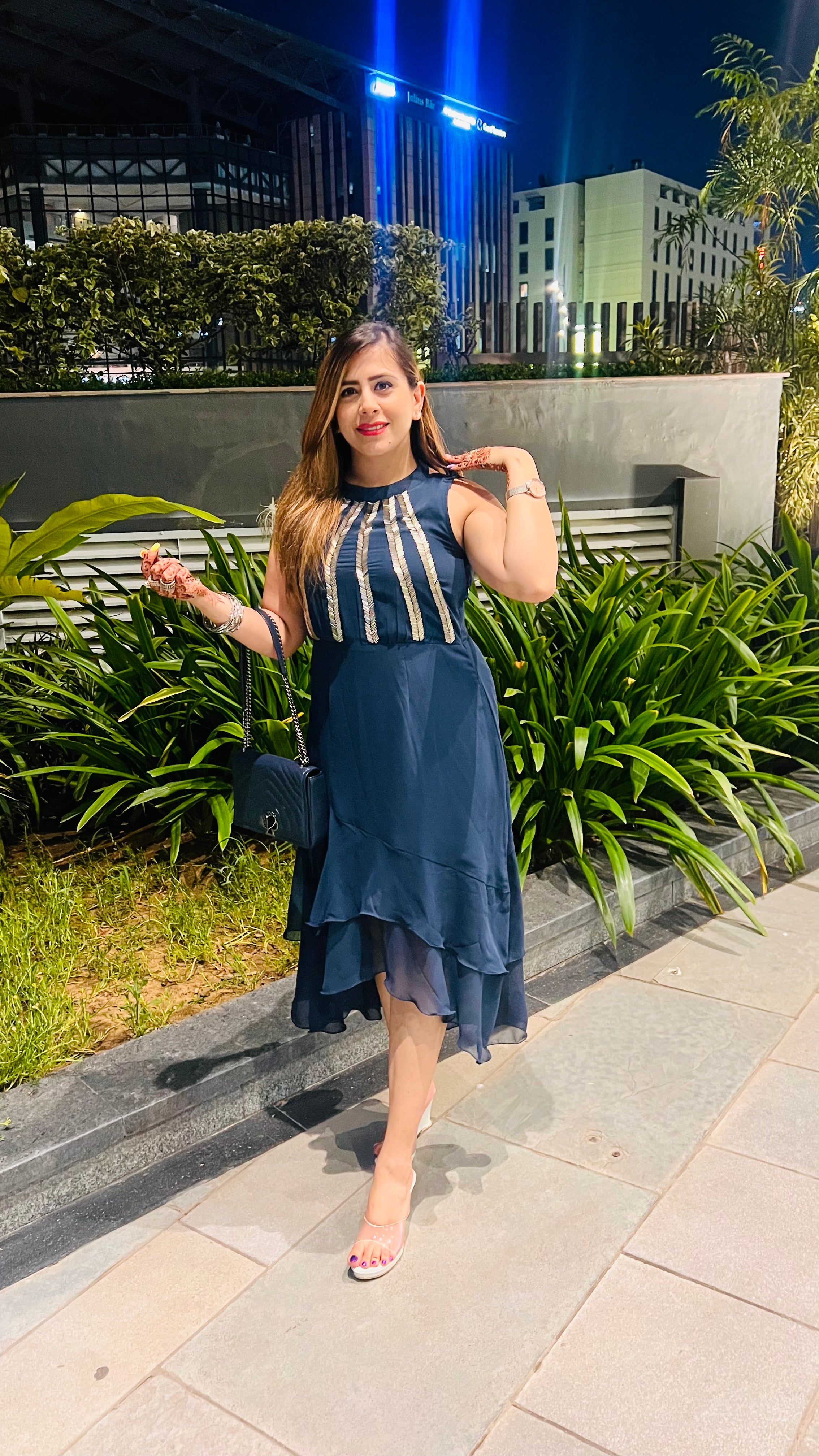Grey Embroidered Midi Dress