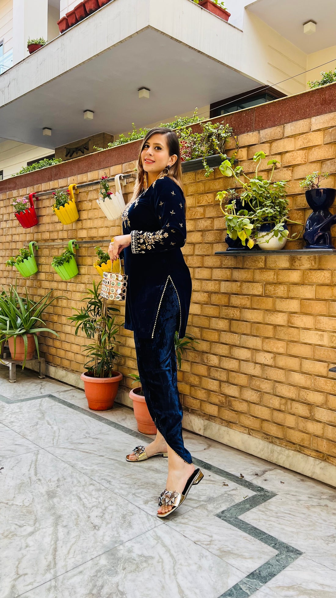 Blue Velvet Dhoti Co-Ord