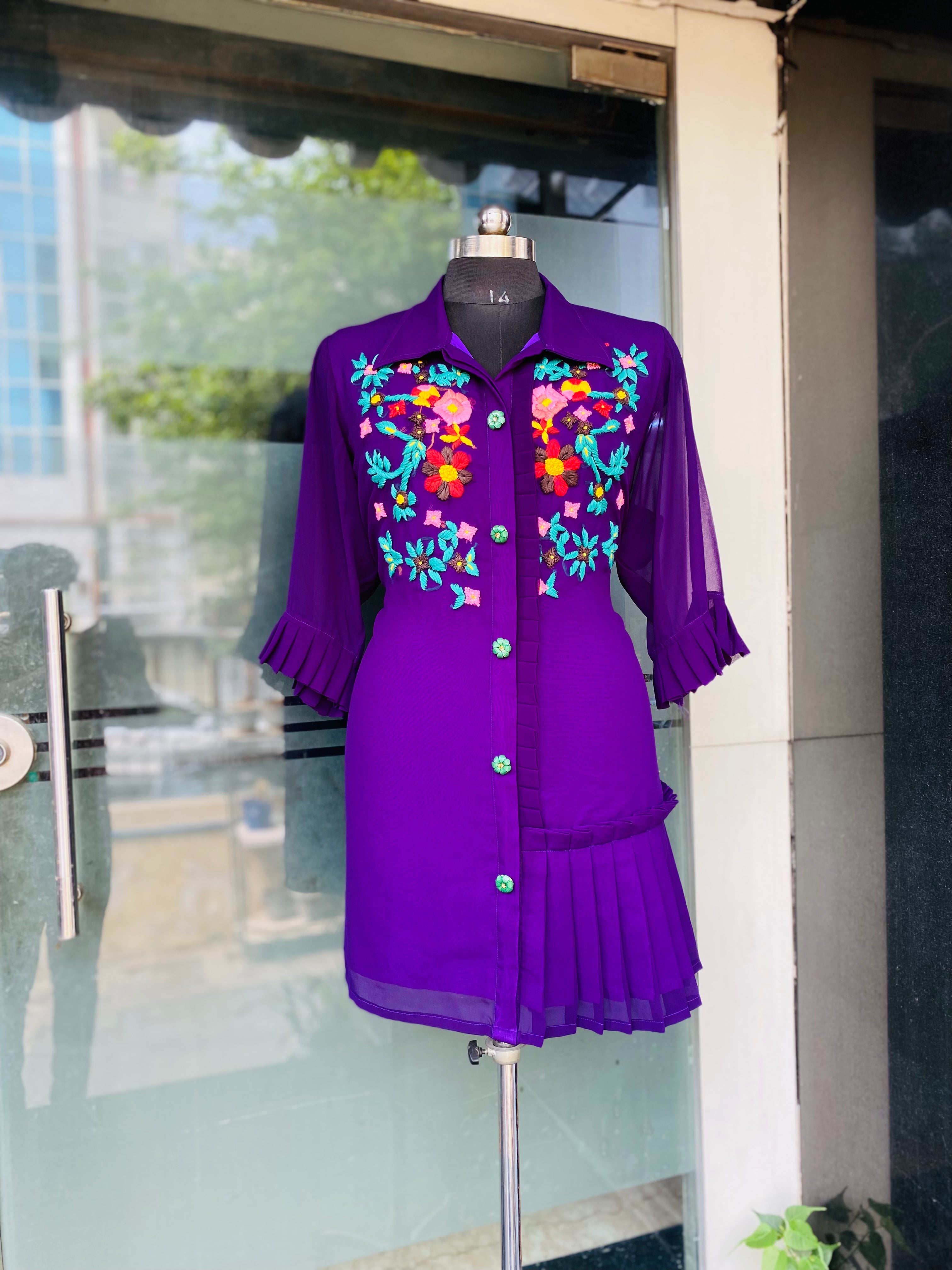 Purple Hand Embroidery Long Shirt
