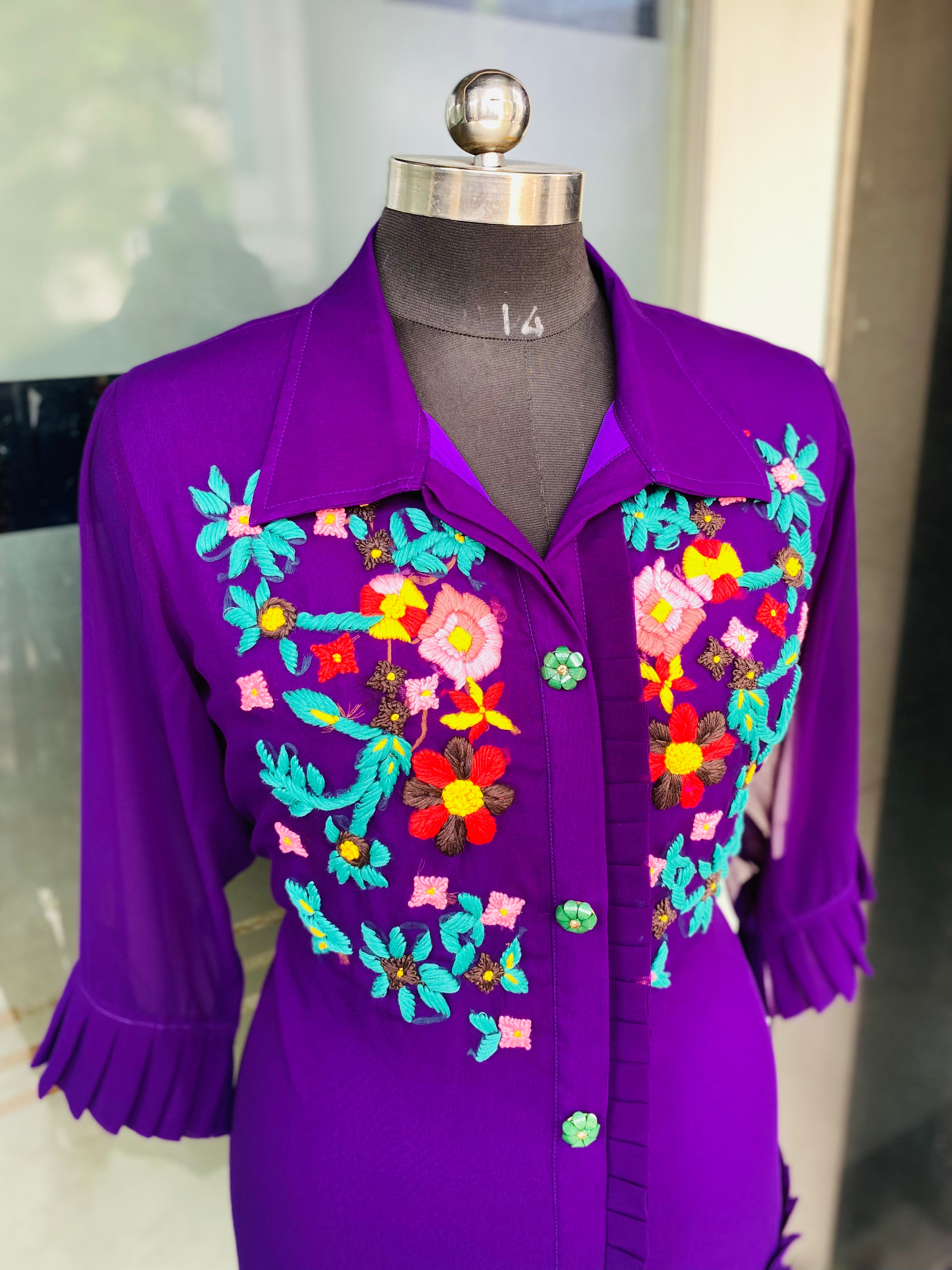 Purple Hand Embroidery Long Shirt