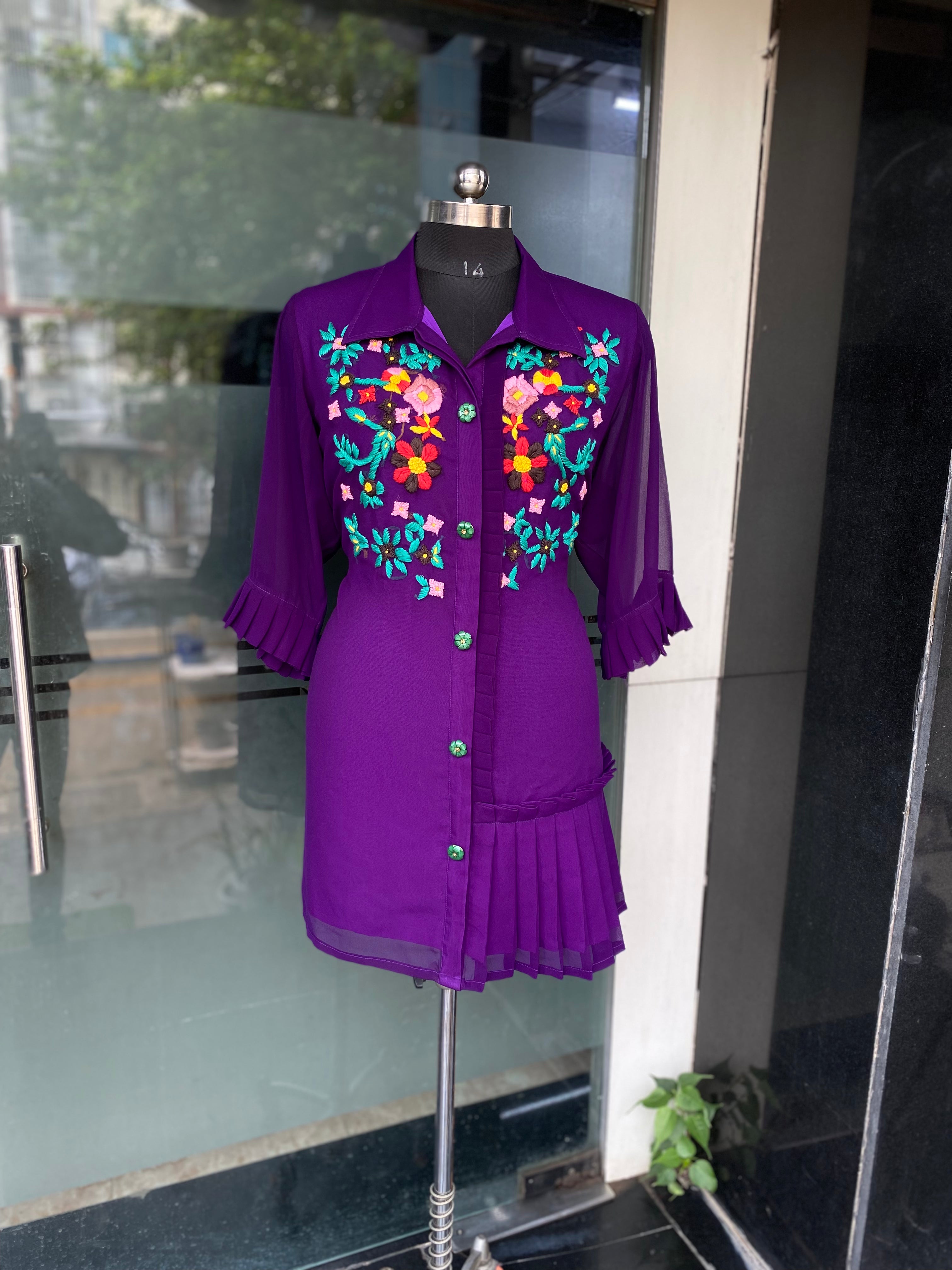 Purple Hand Embroidery Long Shirt