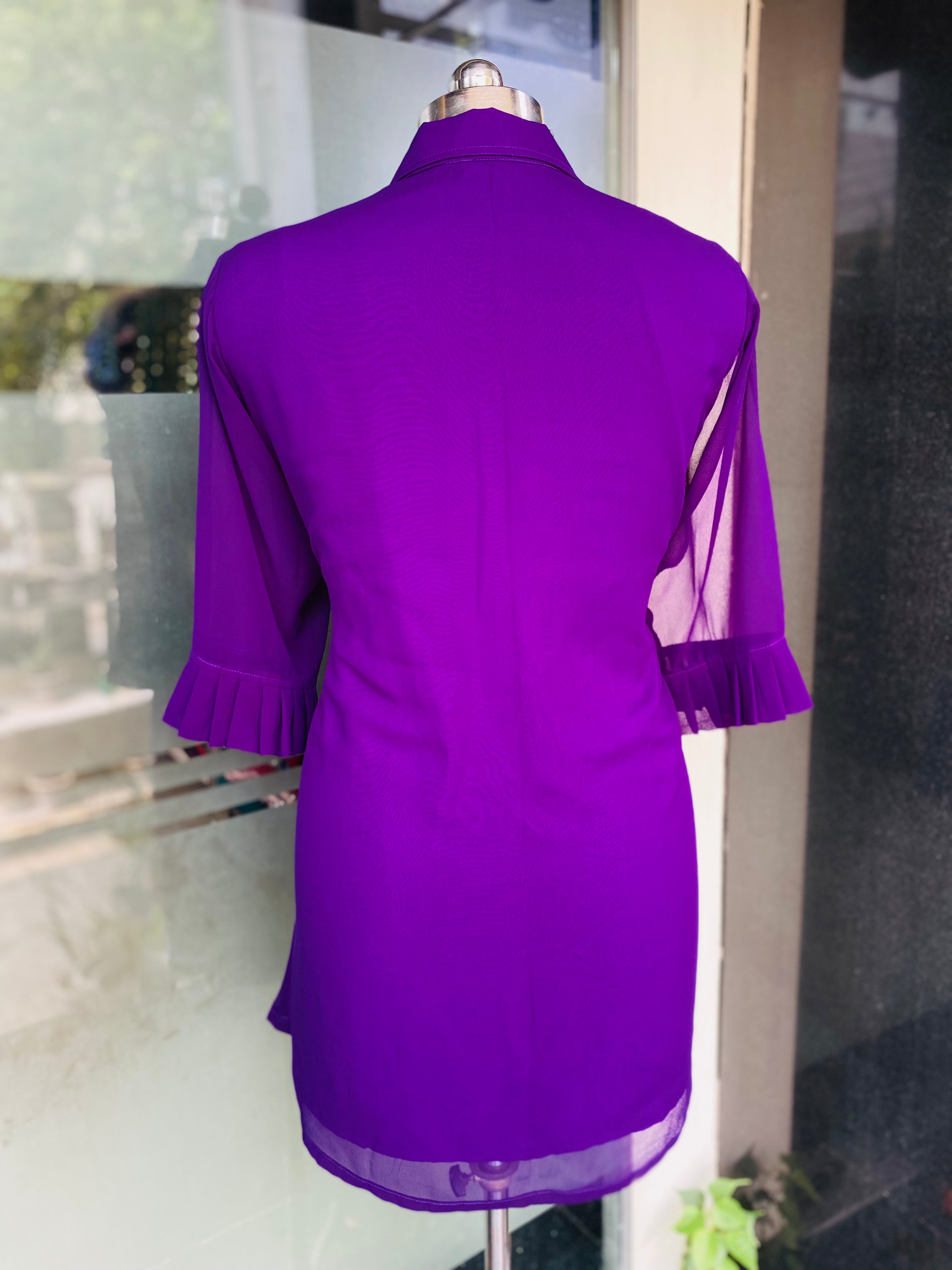 Purple Hand Embroidery Long Shirt