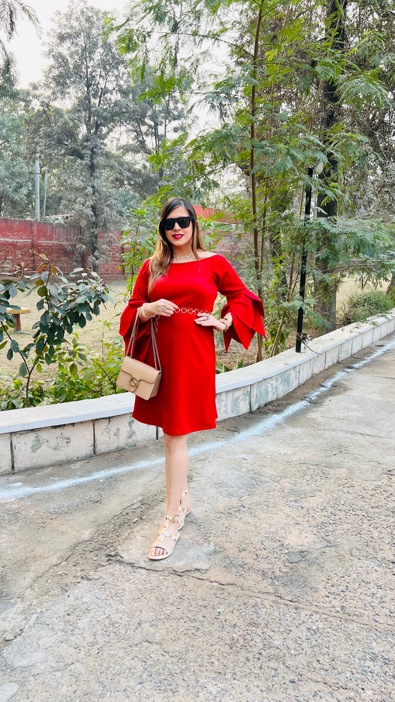 Red Petal Sleeves Dress
