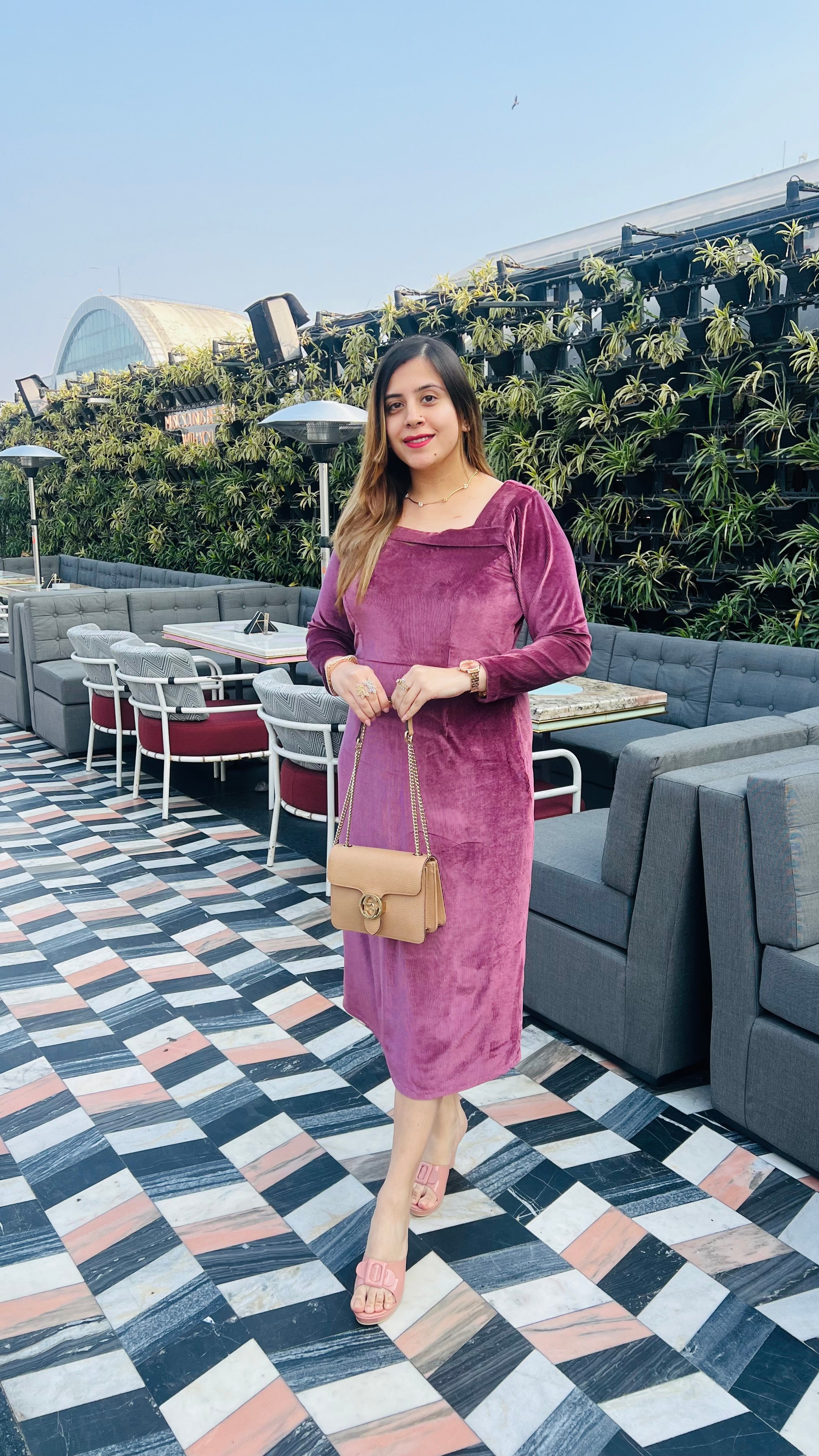 Mulberry Shade Velvet Ribbed Midi