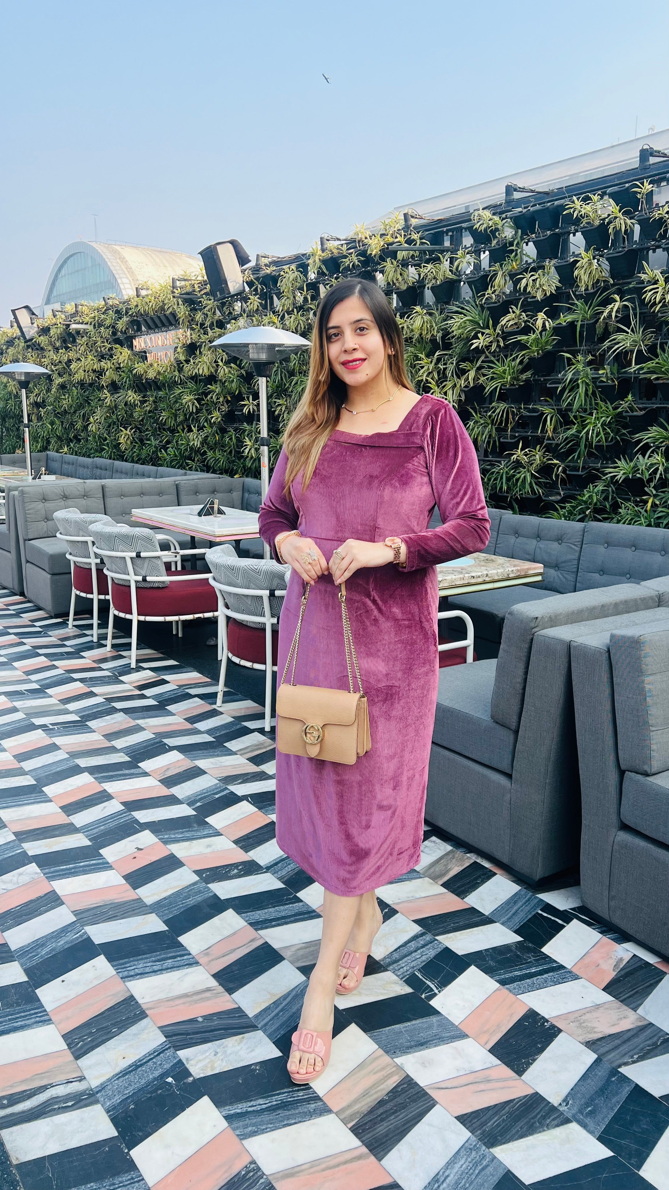 Mulberry Shade Velvet Ribbed Midi