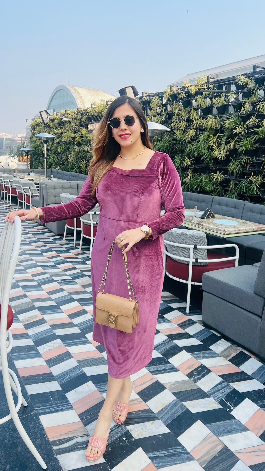 Mulberry Shade Velvet Ribbed Midi