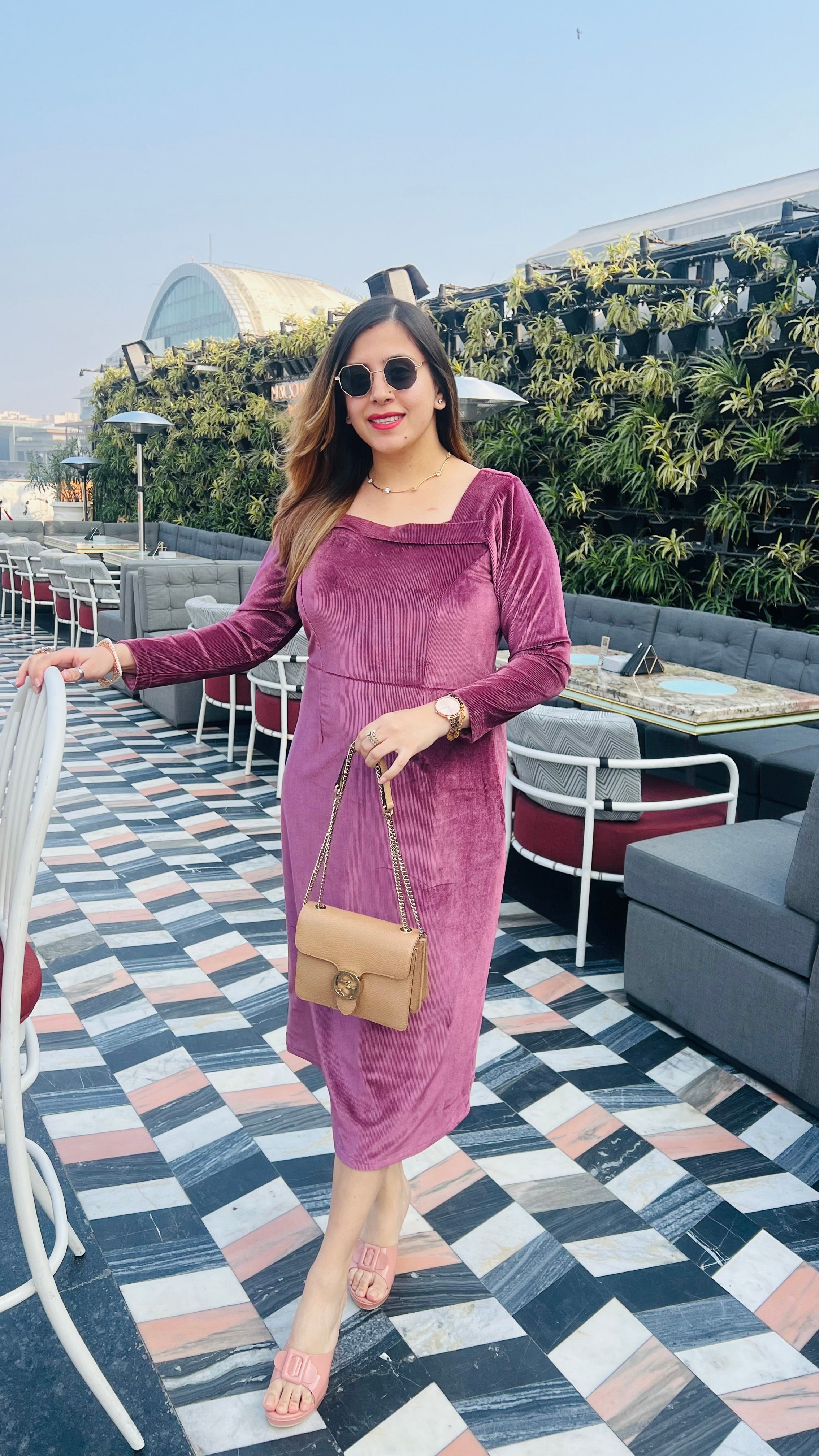 Mulberry Shade Velvet Ribbed Midi