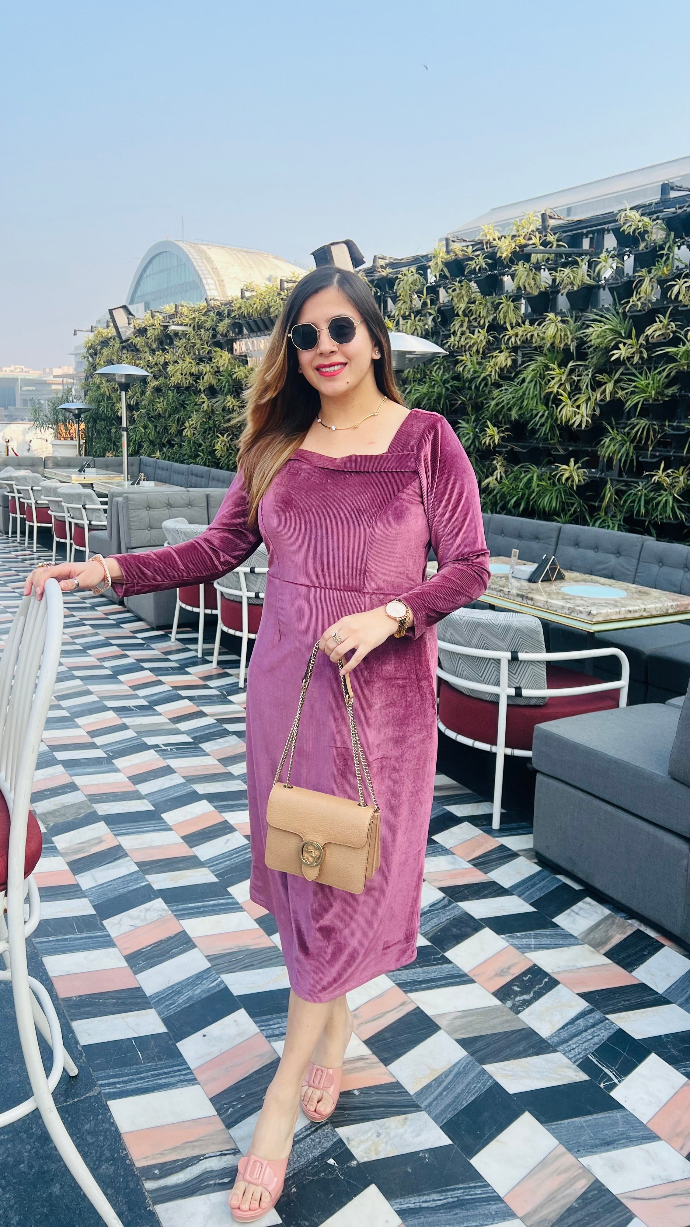 Mulberry Shade Velvet Ribbed Midi