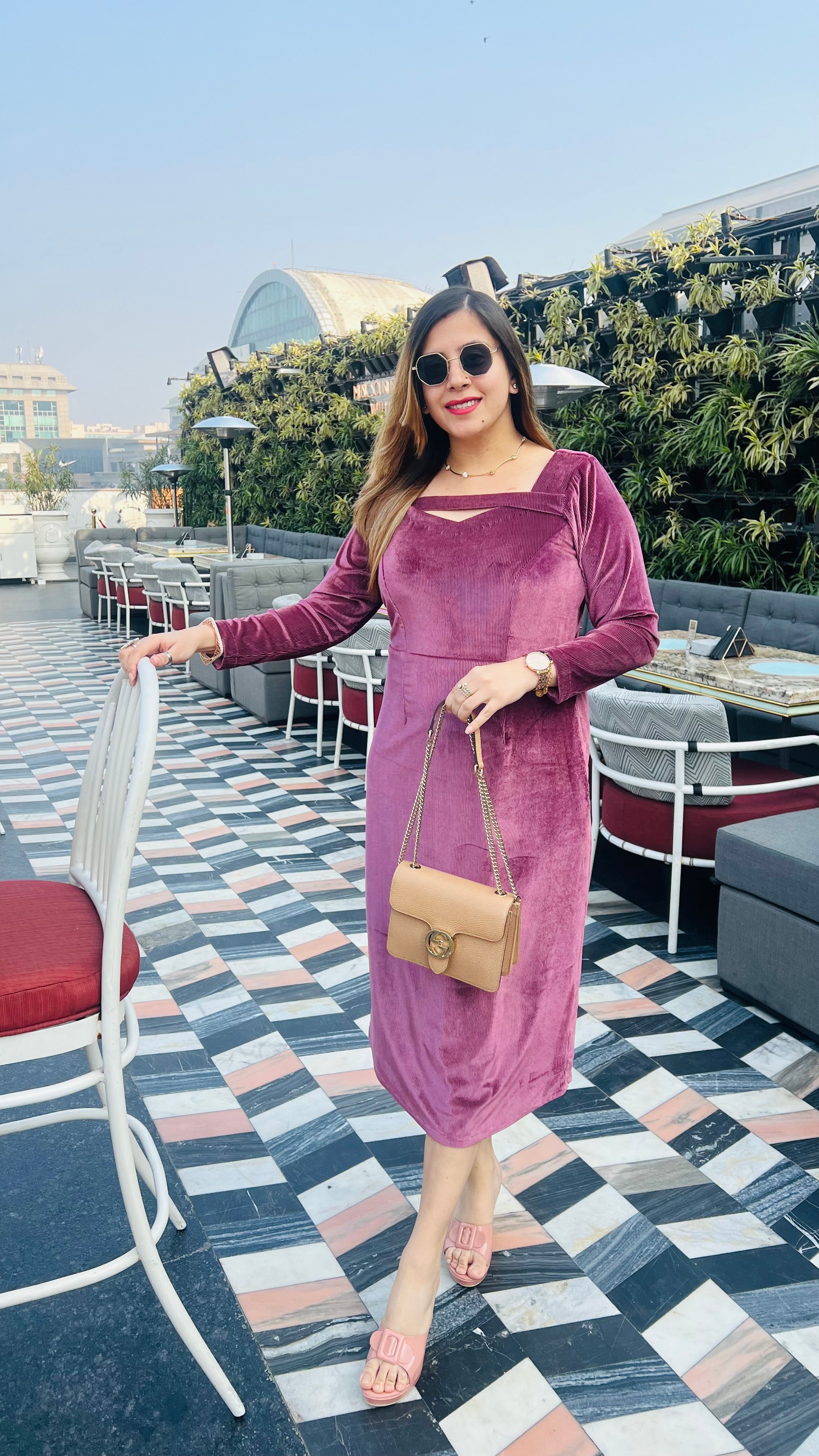 Mulberry Shade Velvet Ribbed Midi