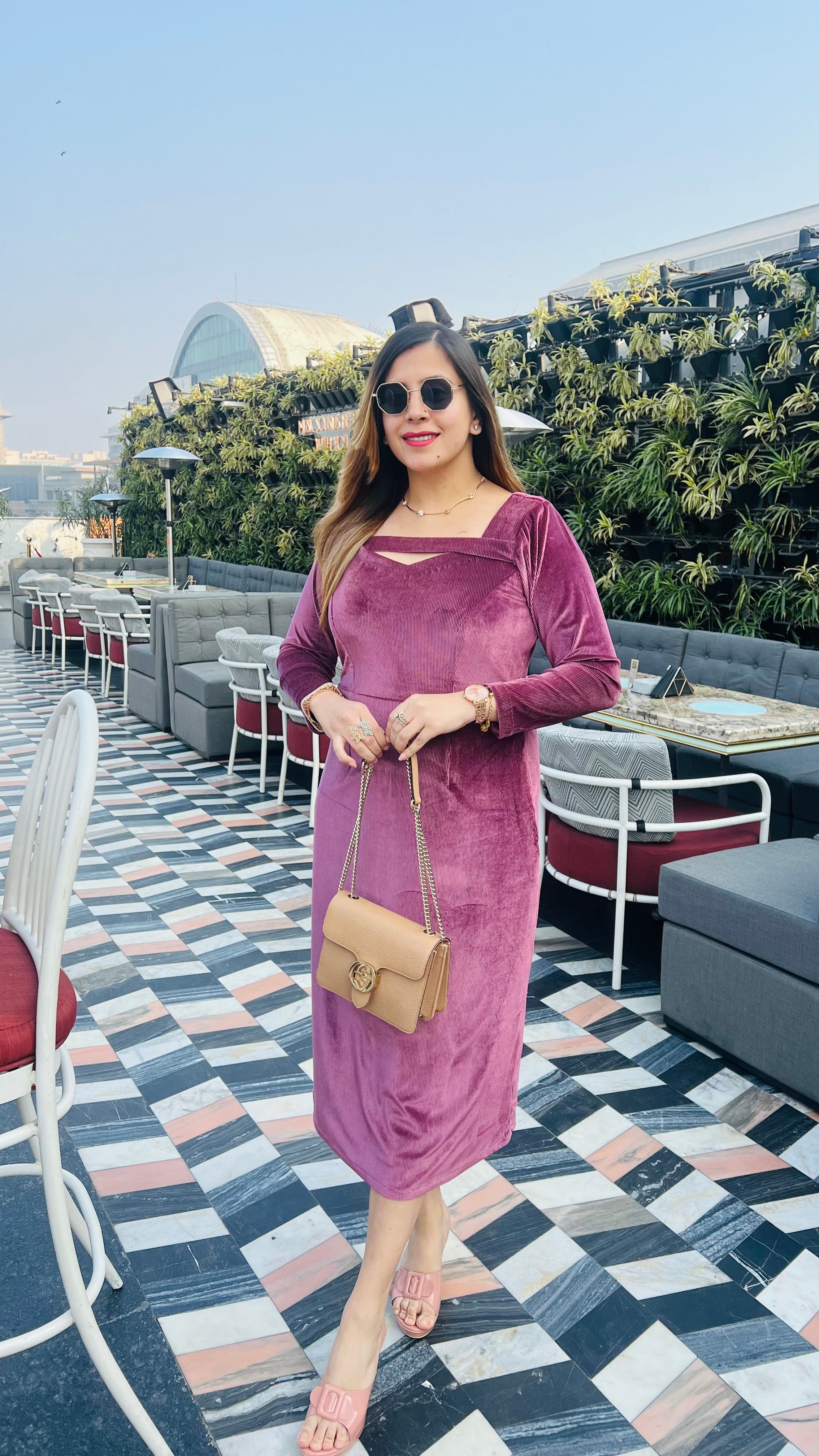 Mulberry Shade Velvet Ribbed Midi