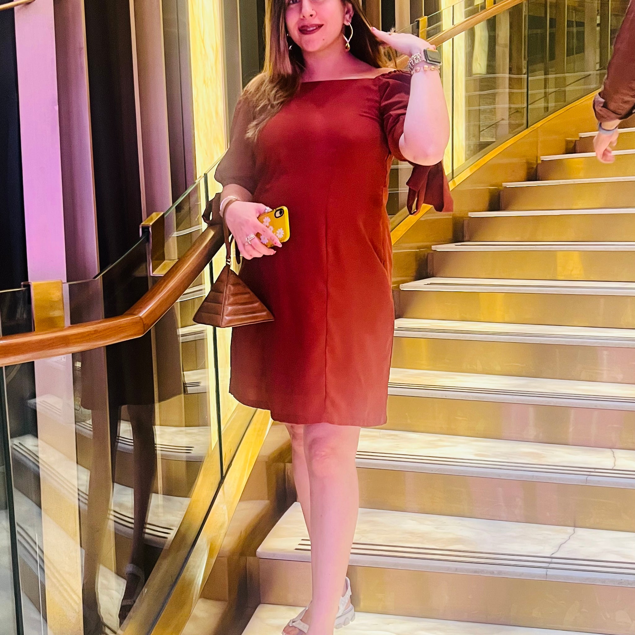 Rust Off Shoulder Mama Dress