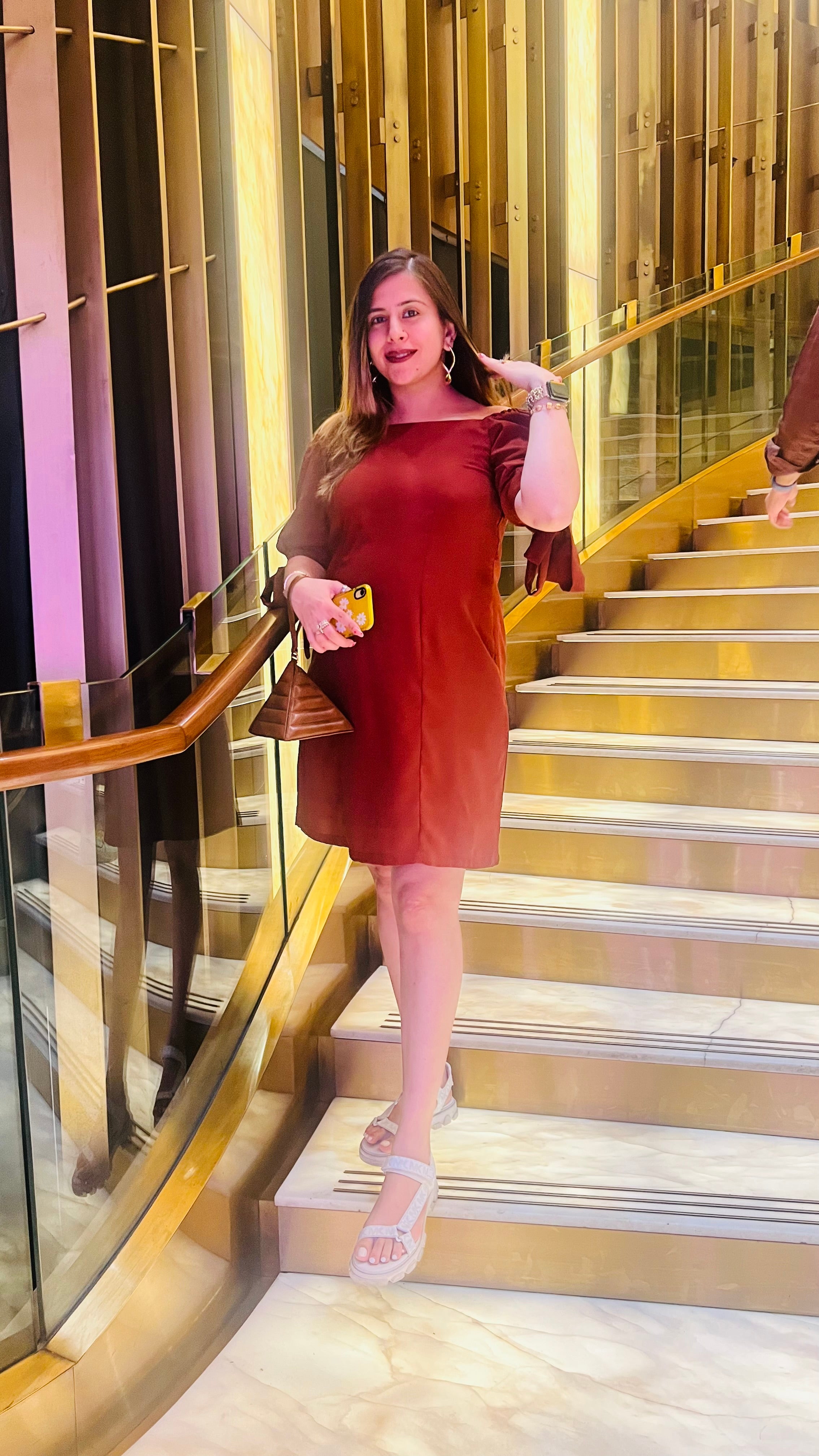 Rust Off Shoulder Mama Dress