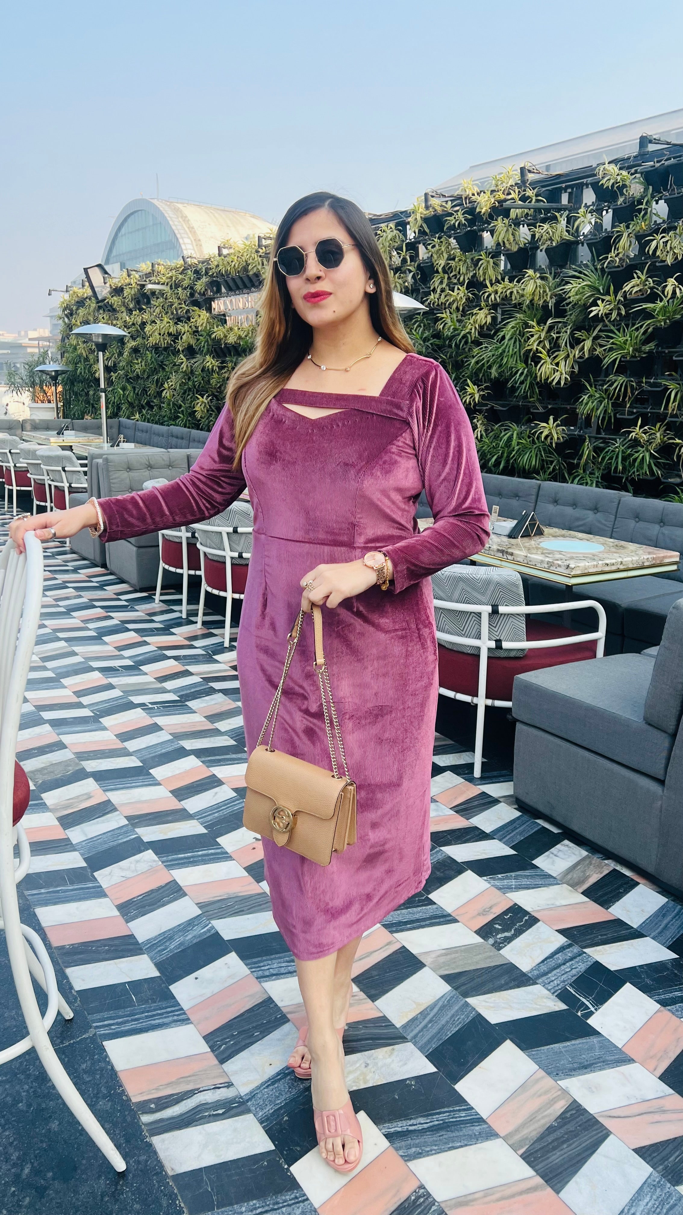 Mulberry Shade Velvet Ribbed Midi