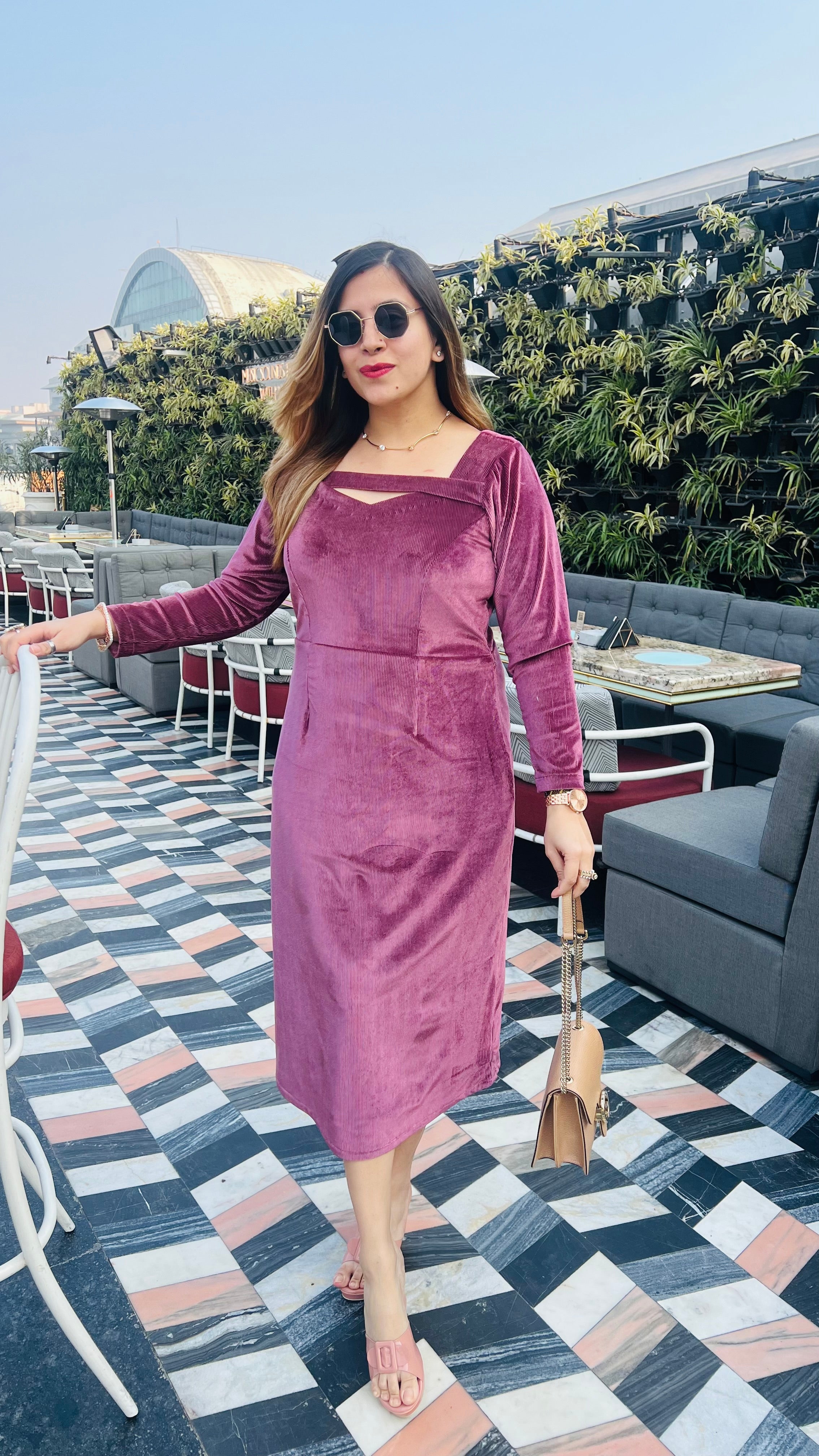 Mulberry Shade Velvet Ribbed Midi